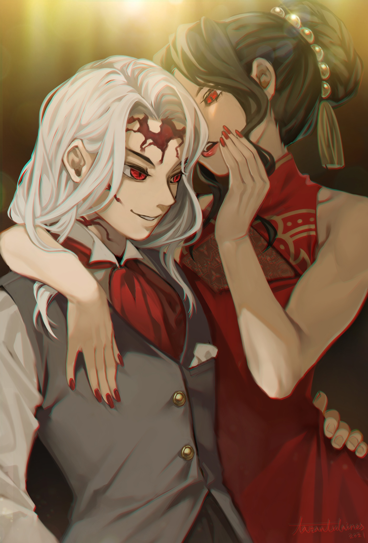 Muzan Kibutsuji and Daki from Kimetsu no Yaiba HD Phone Wallpaper