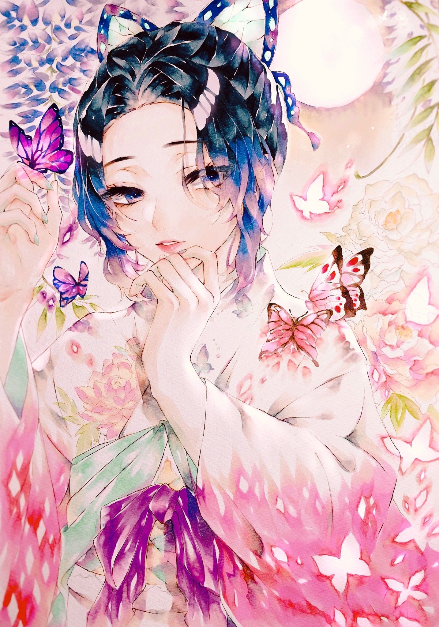 Kochou Shinobu from Kimetsu no Yaiba with butterflies HD Phone Wallpaper