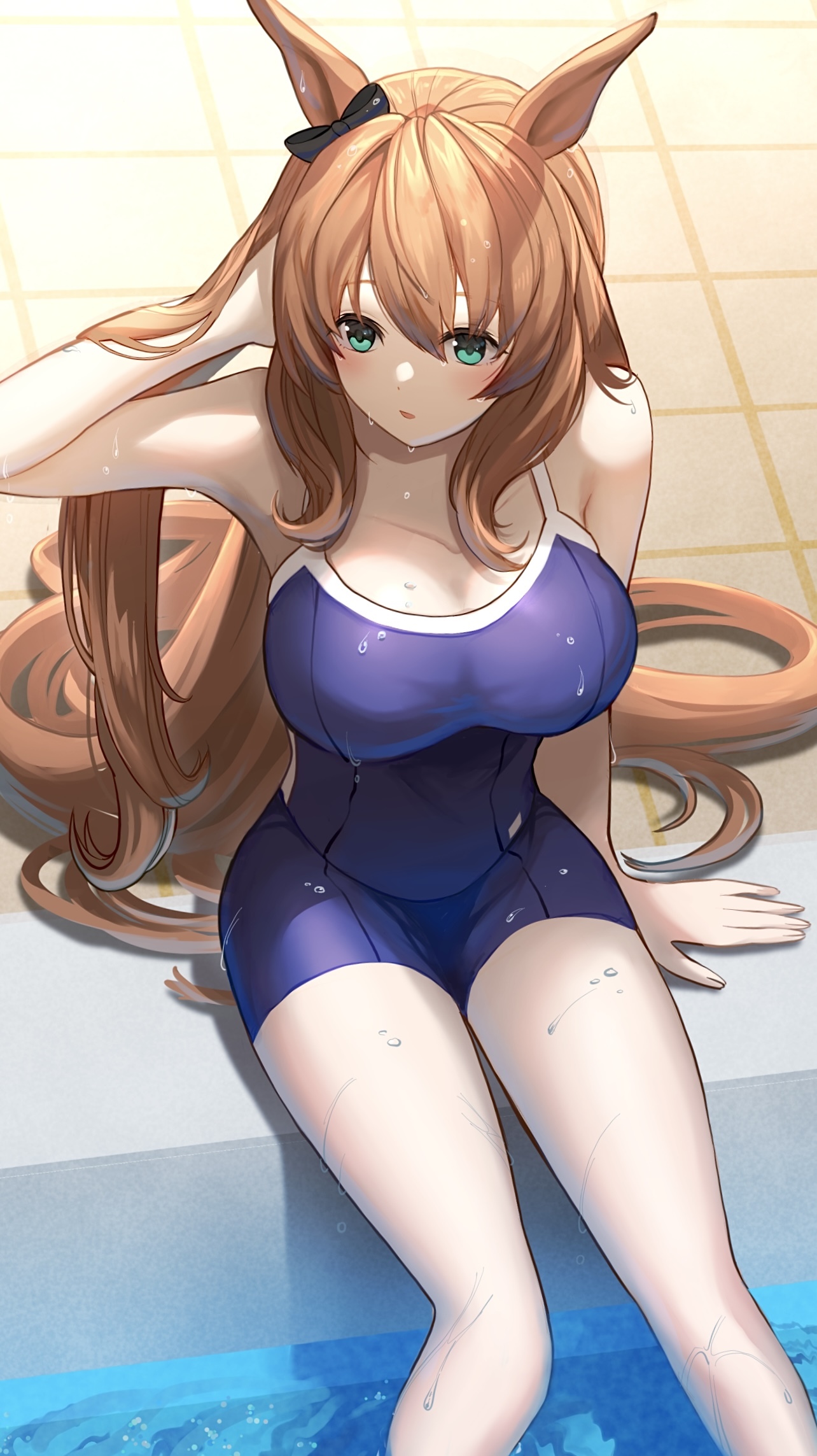 Maruzensky in a one-piece swimsuit by a pool HD Phone Wallpaper