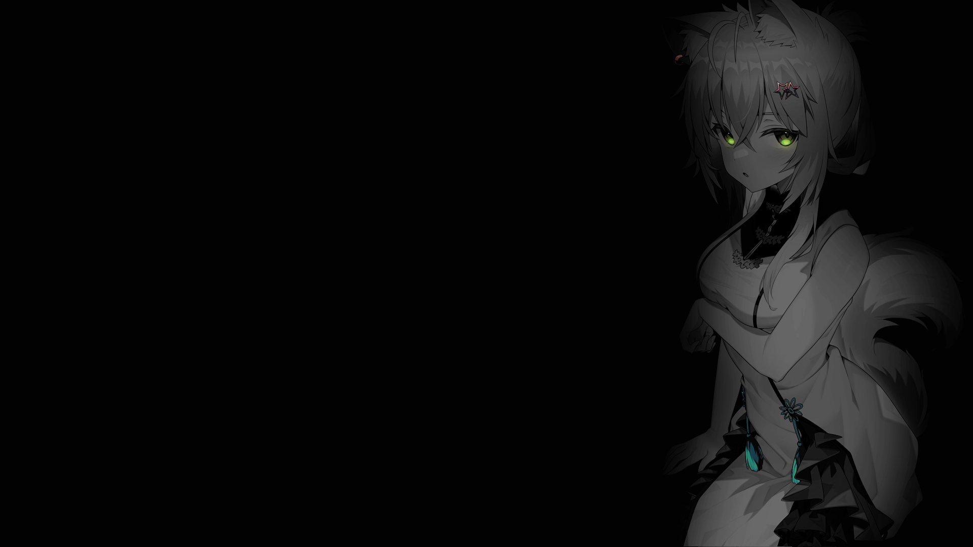 Anime girl with green eyes and fox ears HD Wallpaper