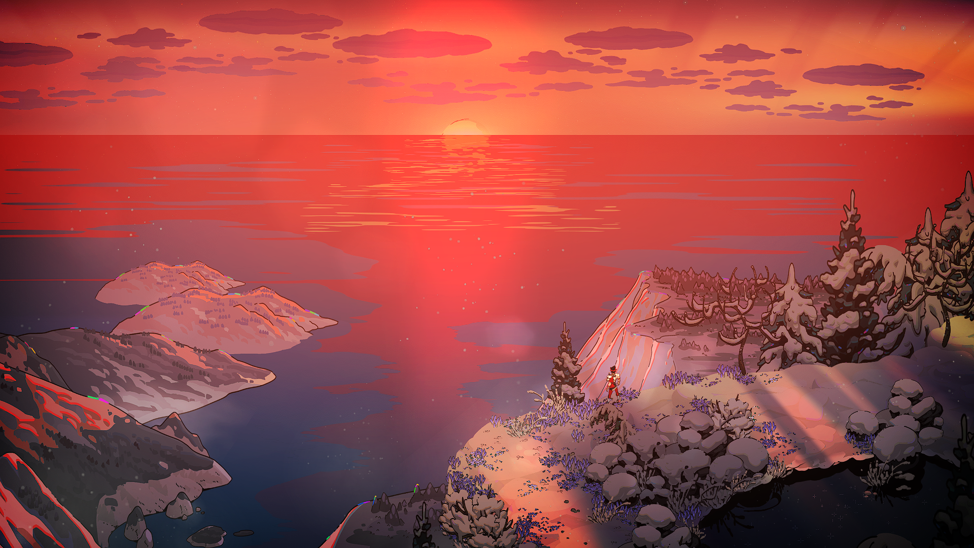Zagreus on a cliff overlooking the sea at sunset HD Wallpaper