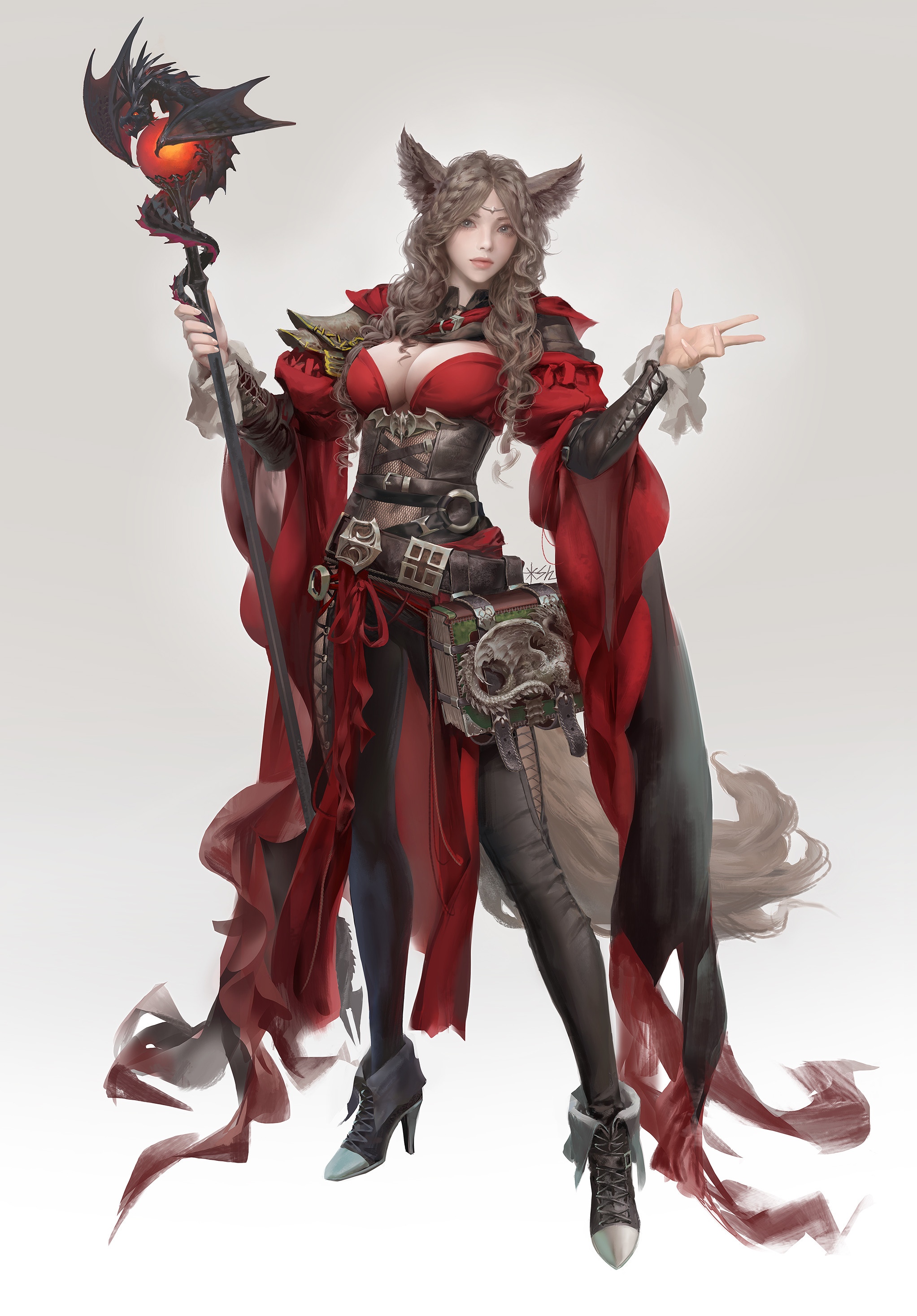 Fantasy art by Seunghee Lee of a woman with a staff HD Phone Wallpaper