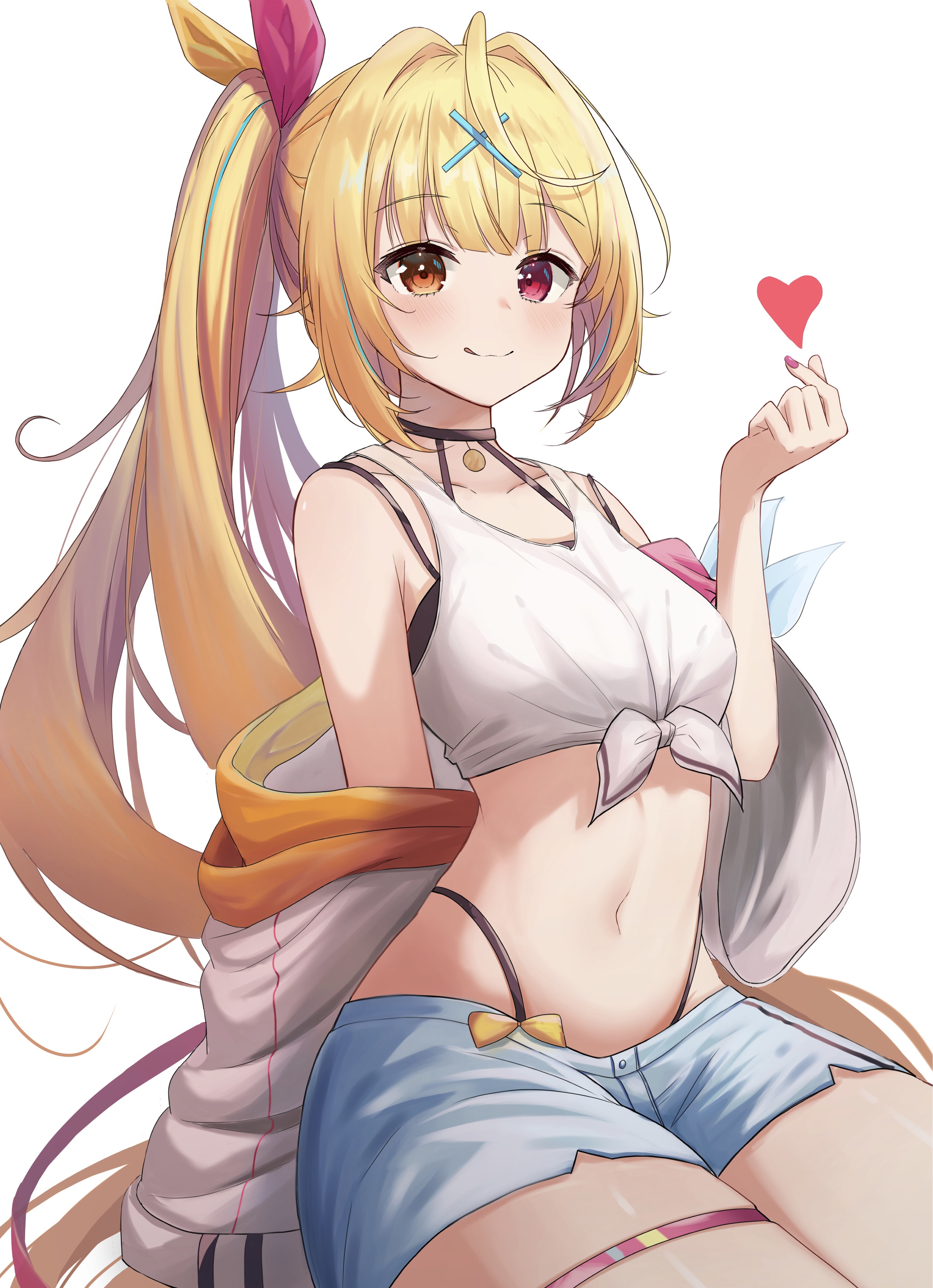Anime girl with blonde hair and heterochromia HD Phone Wallpaper