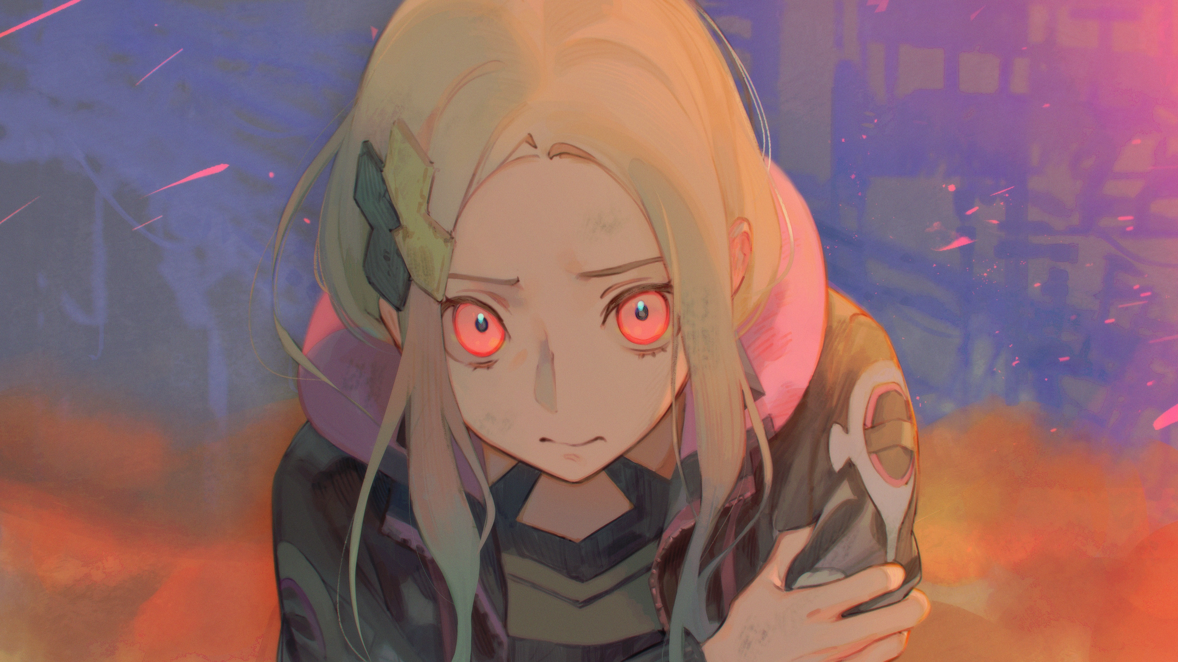 Girl with red eyes and blonde hair HD Wallpaper