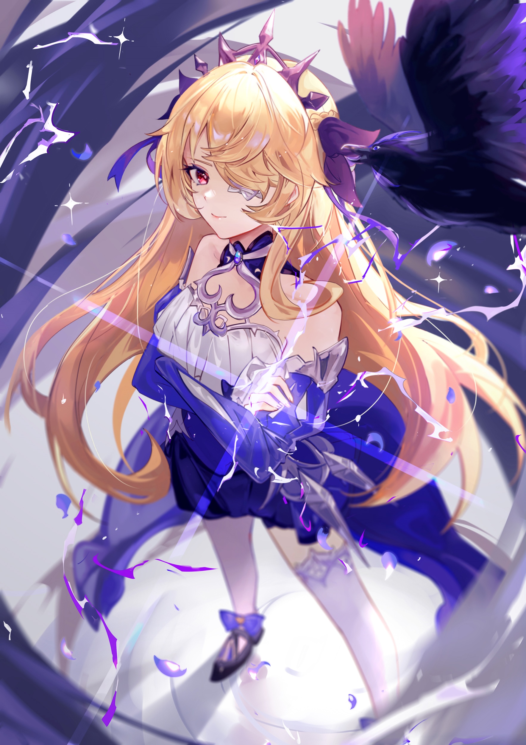 Fischl from Genshin Impact with a raven HD Phone Wallpaper