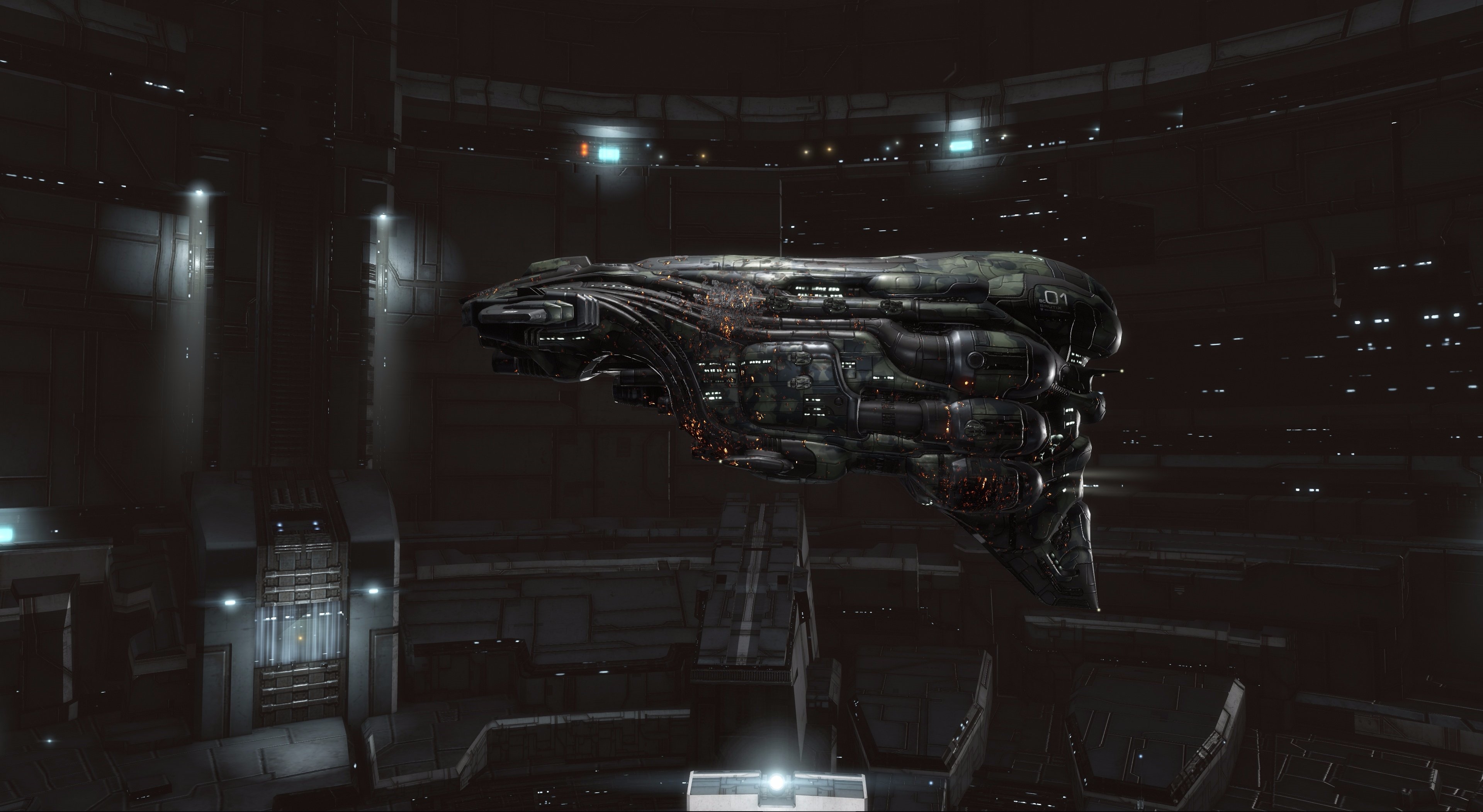 EVE Online Battlecruiser in a Space Station HD Wallpaper