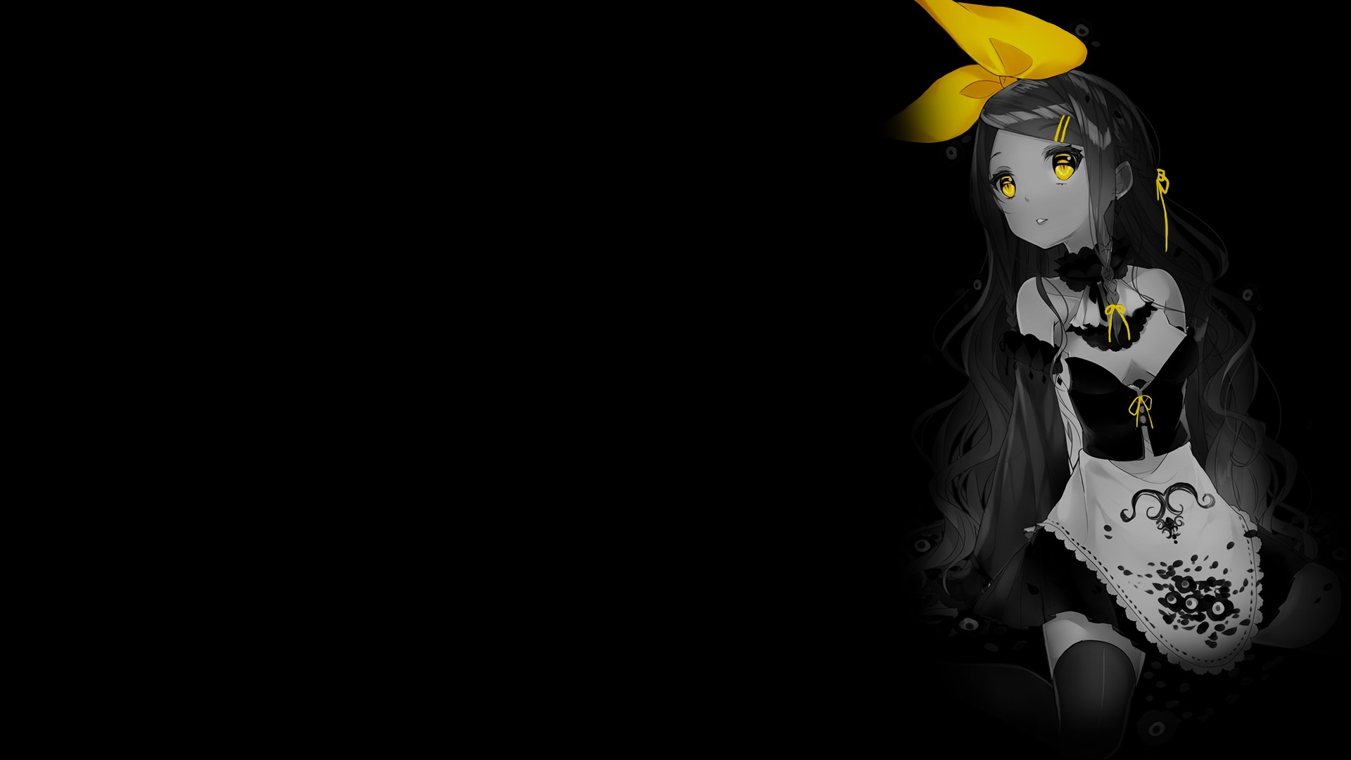 Anime girl in maid outfit with yellow accents HD Wallpaper