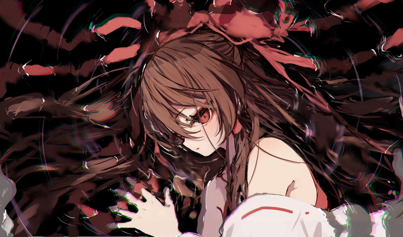 Touhou anime girl with red eyes and brown hair HD Wallpaper