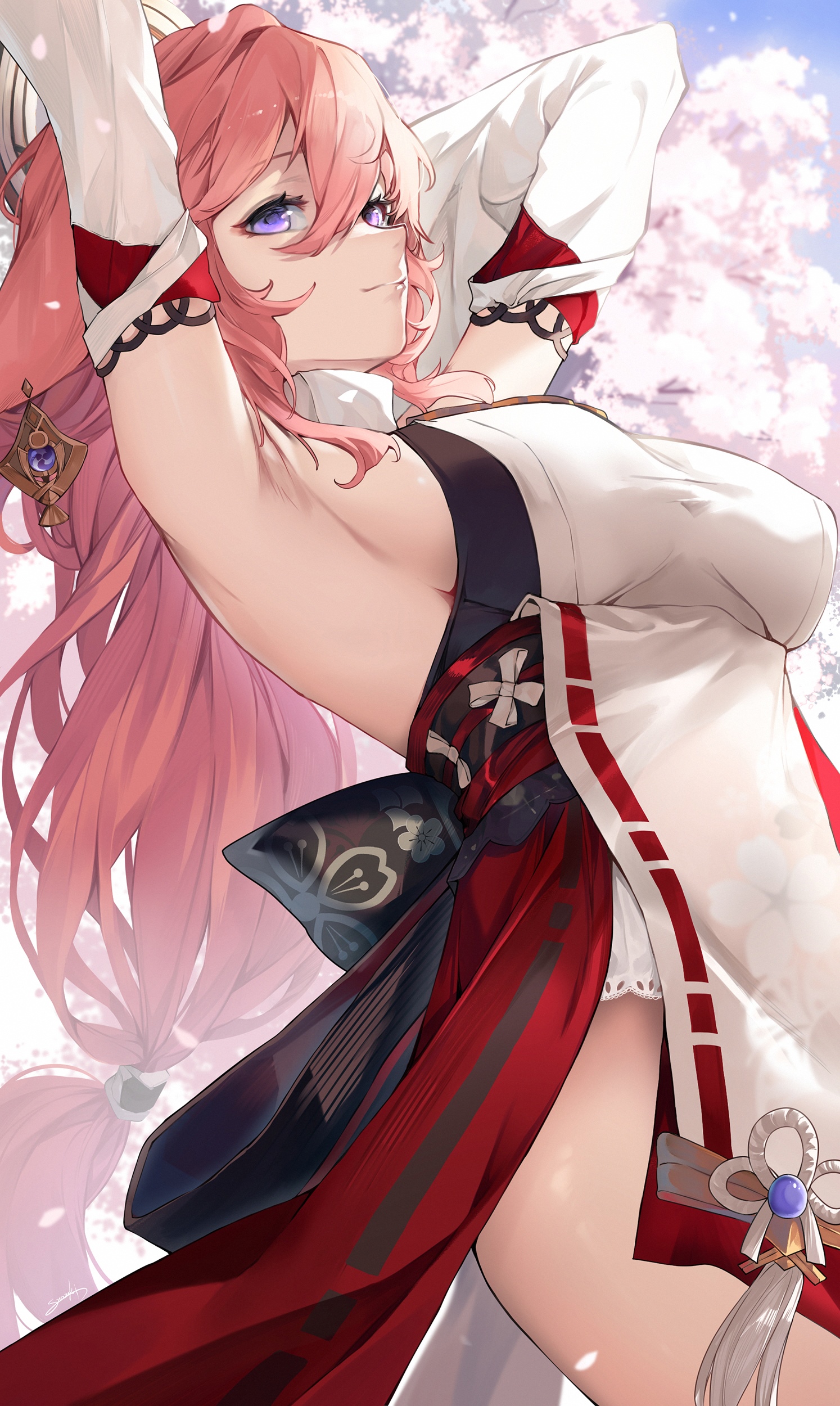 Yae Miko with pink hair in Genshin Impact HD Phone Wallpaper