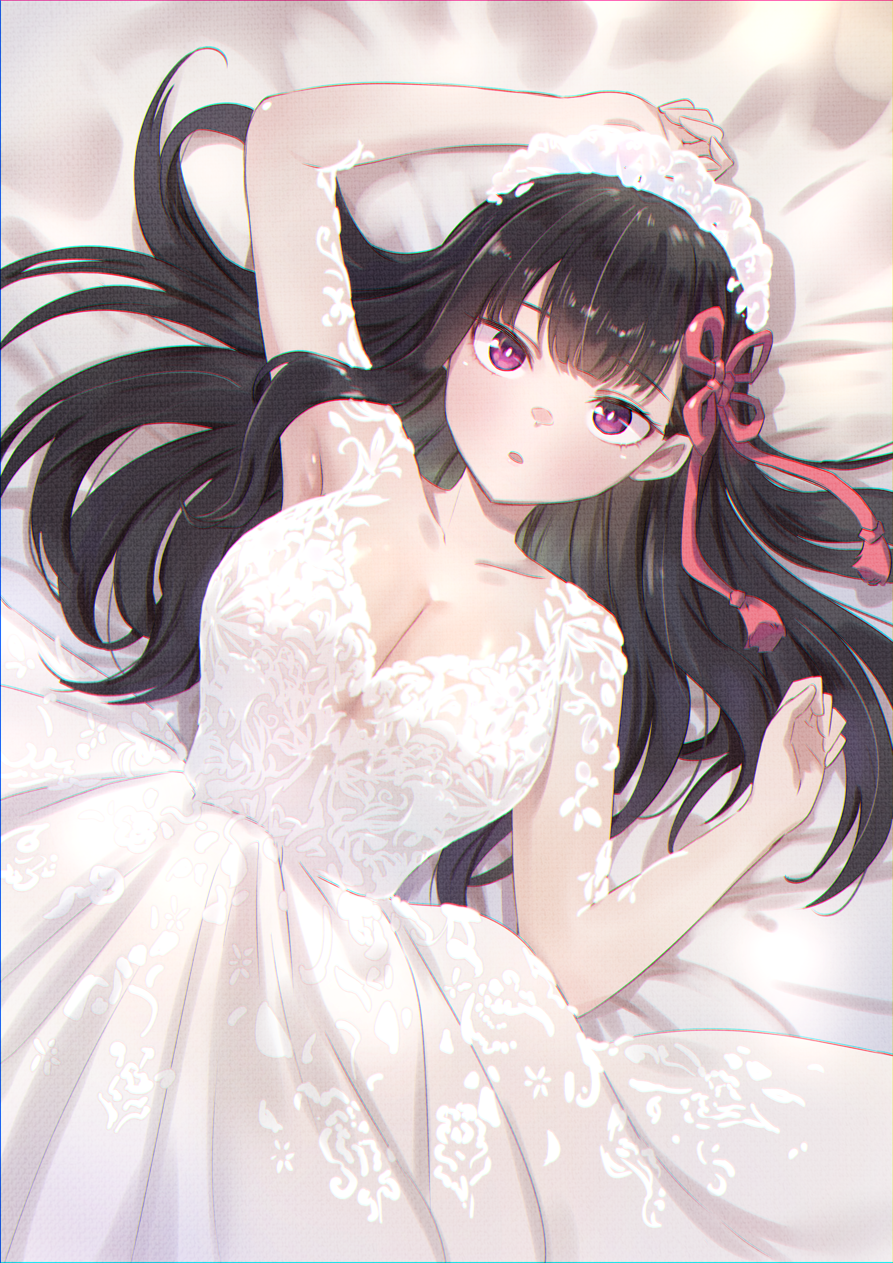 Anime girl in wedding dress with red eyes HD Phone Wallpaper