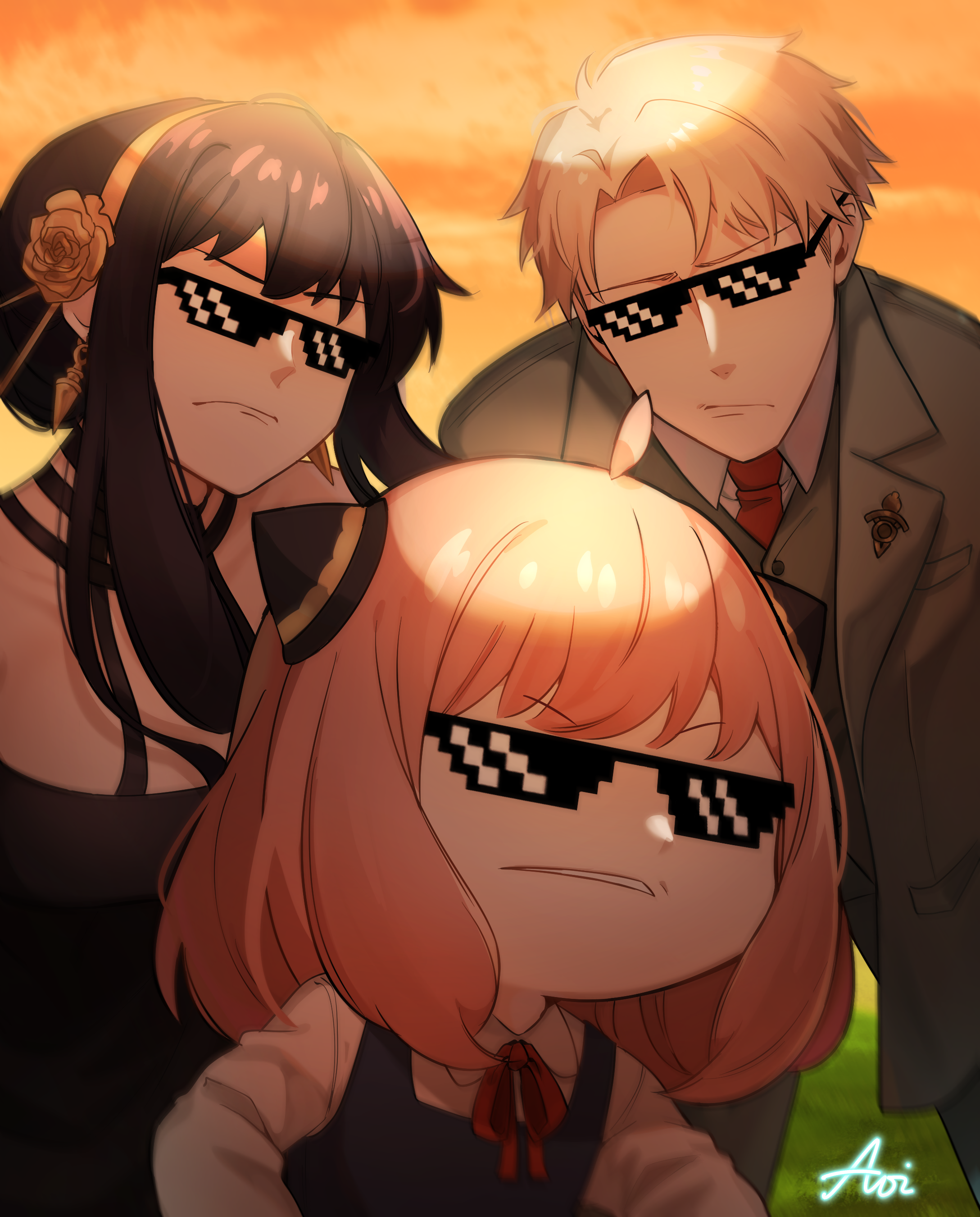Spy x Family characters with meme sunglasses HD Phone Wallpaper
