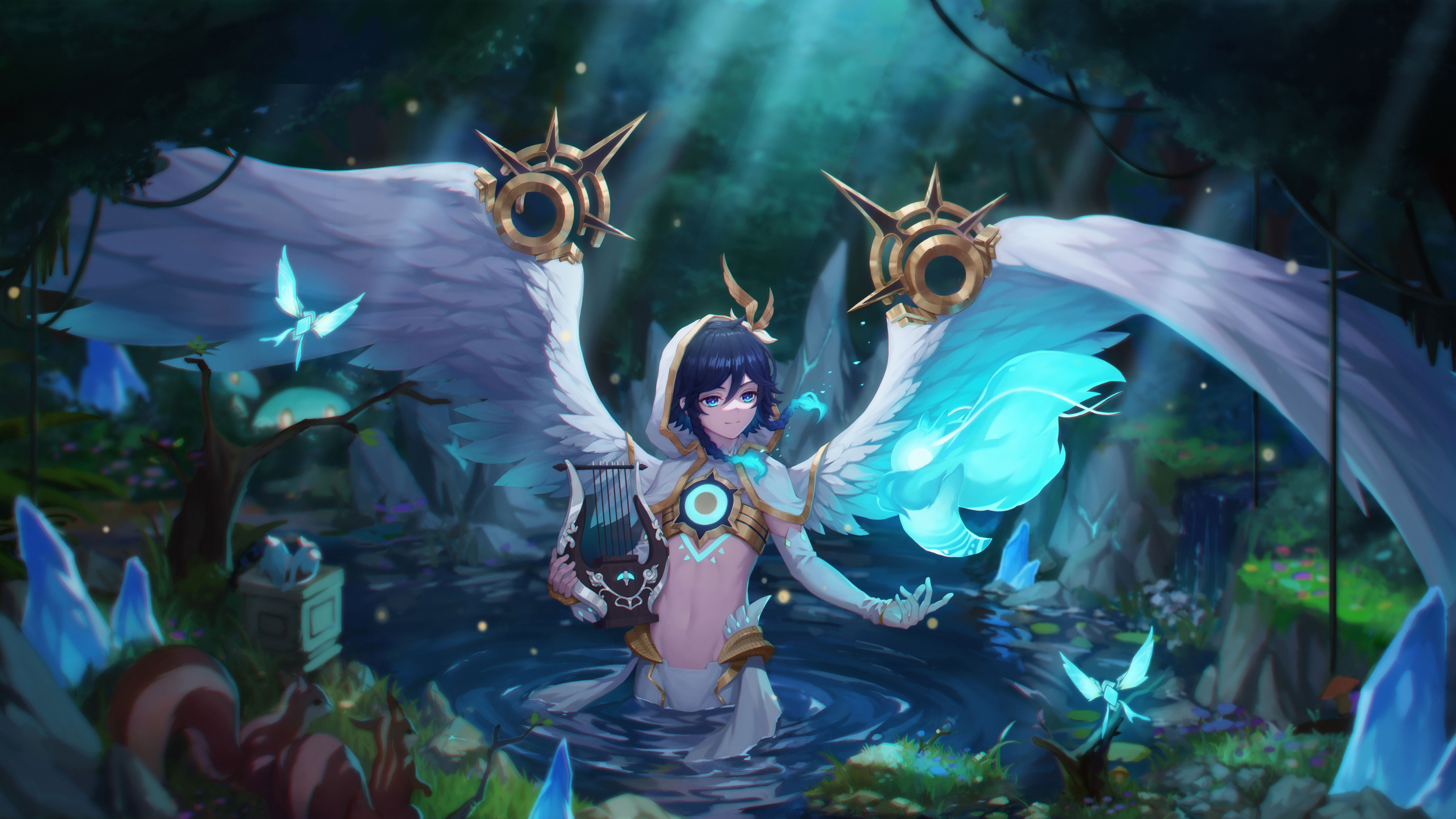4K Genshin Impact Venti with wings in water HD Wallpaper