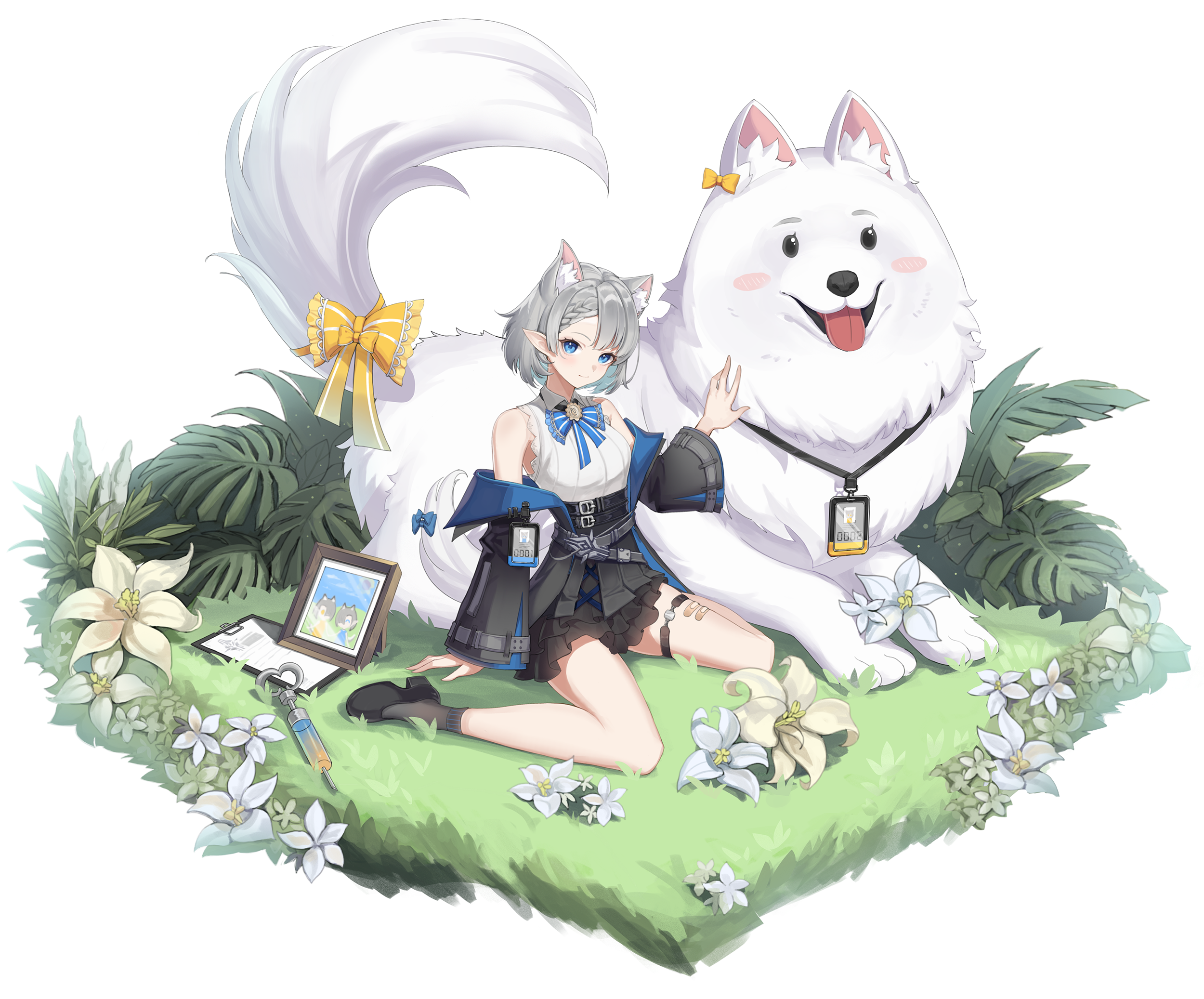 Girl with animal ears and a Samoyed dog HD Wallpaper