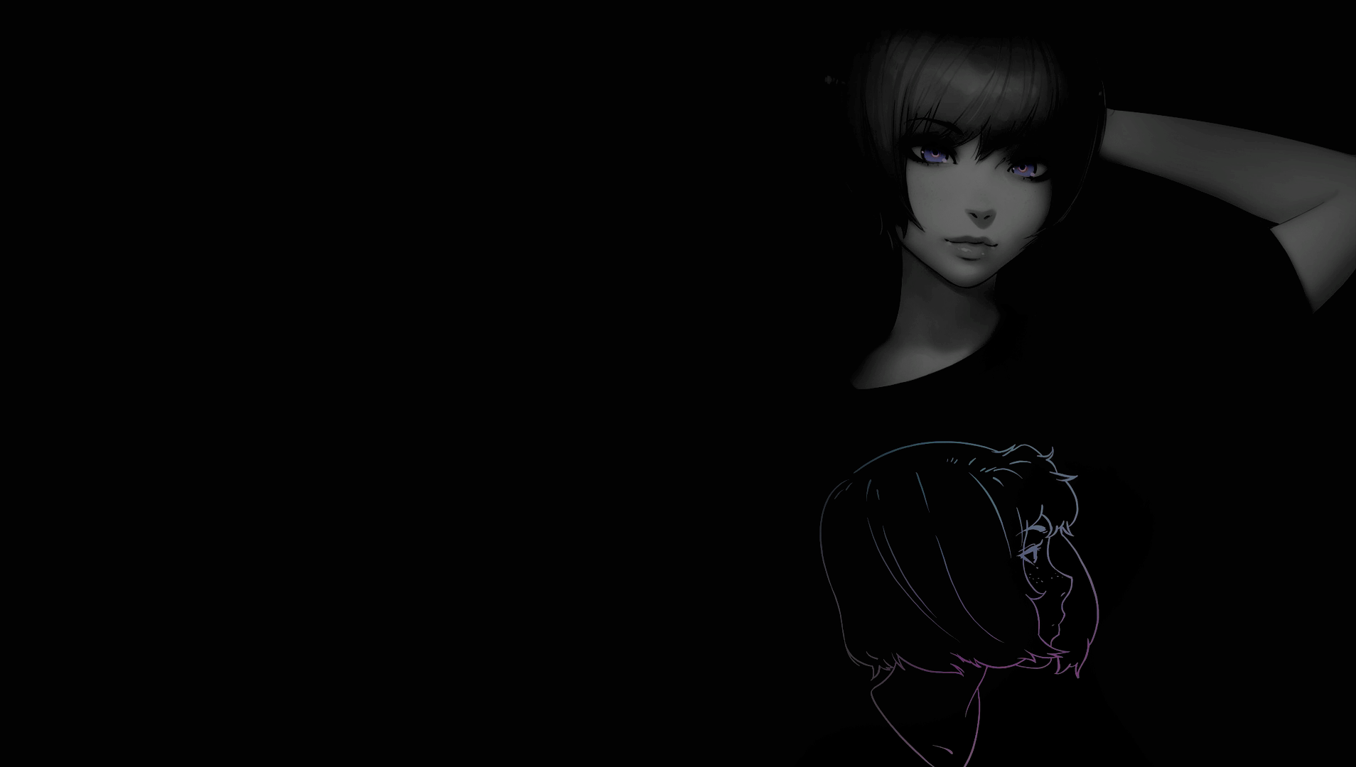 Anime girl with purple eyes on a dark background HD Wallpaper
