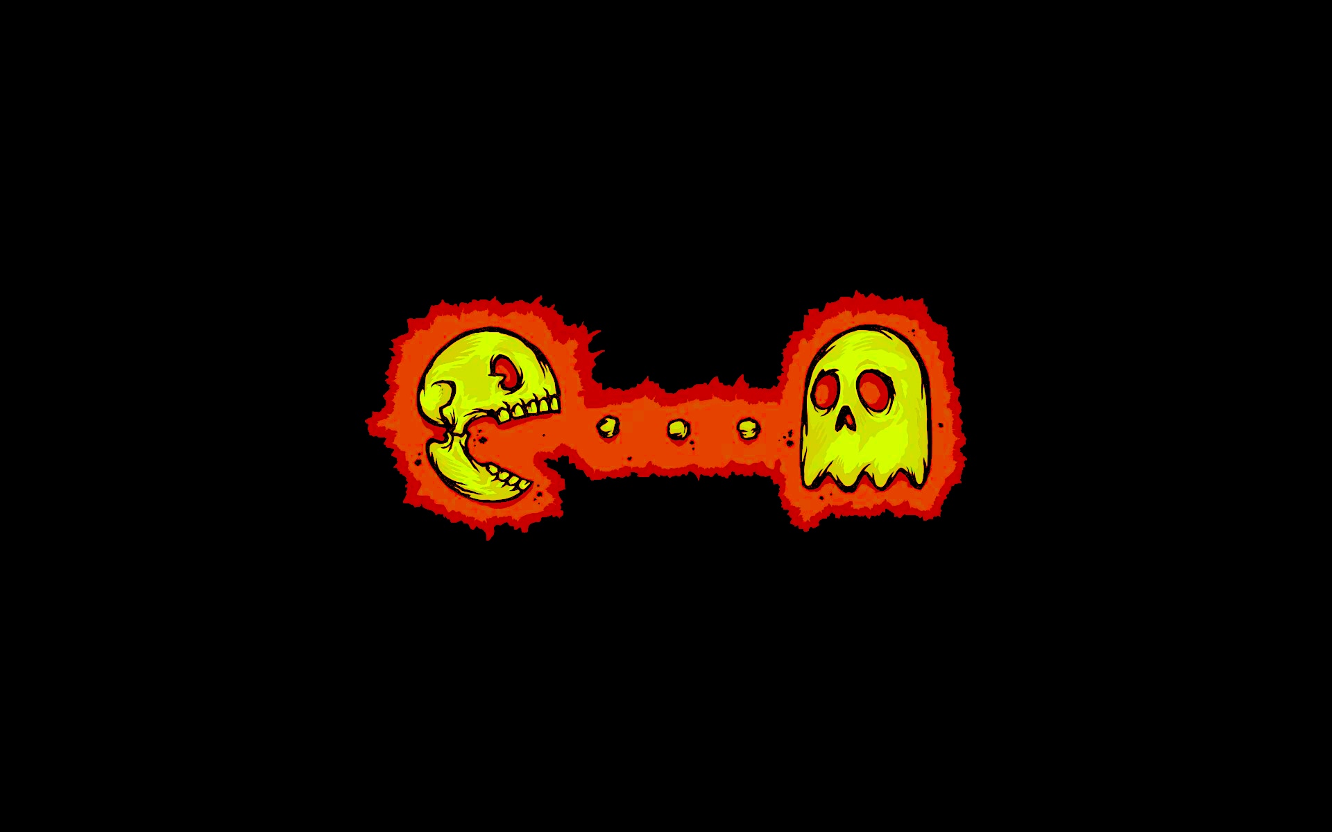 Pac-Man ghost and skull eating dots HD Wallpaper