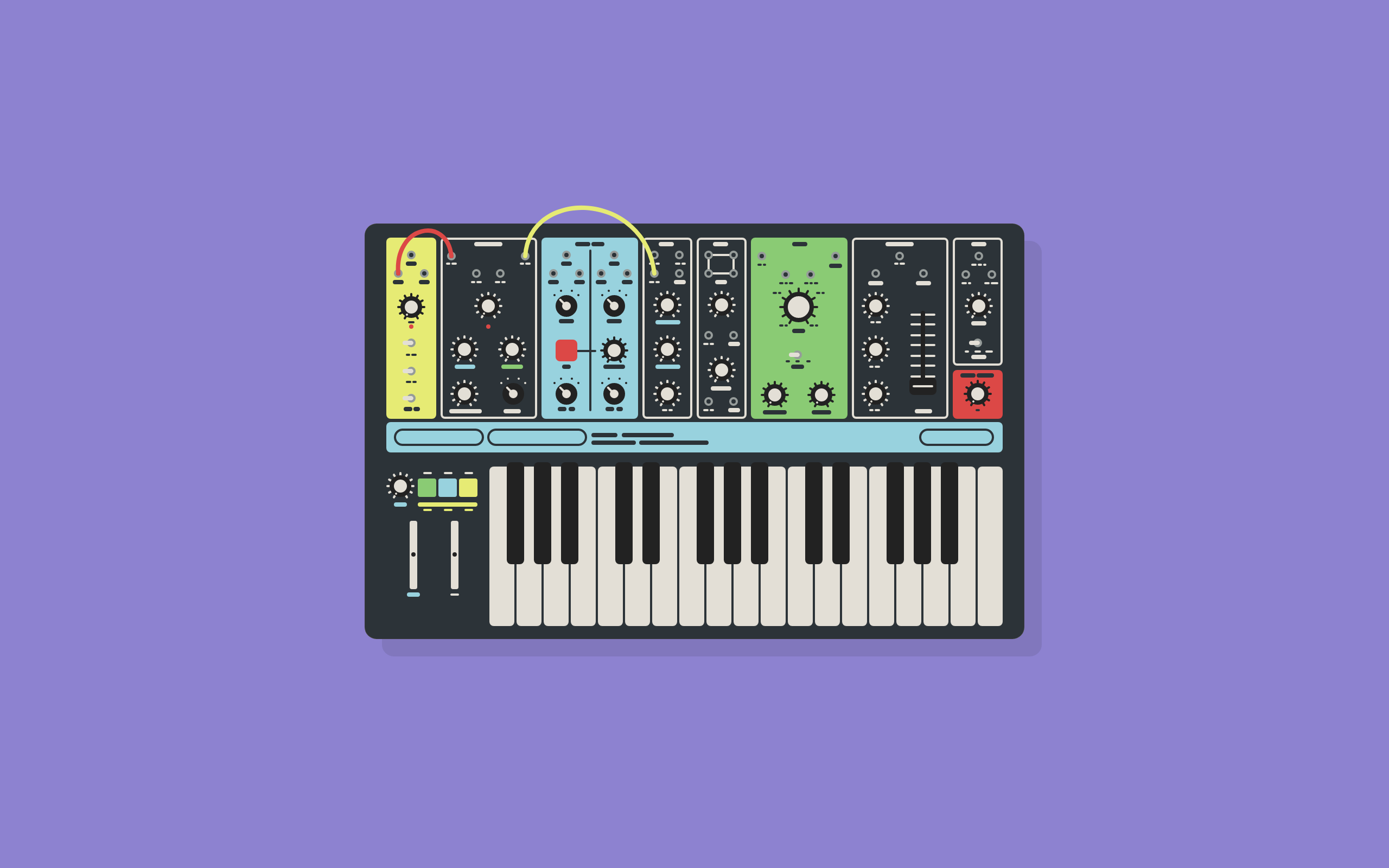 Minimalist illustration of a Moog synthesizer on a purple background HD Wallpaper