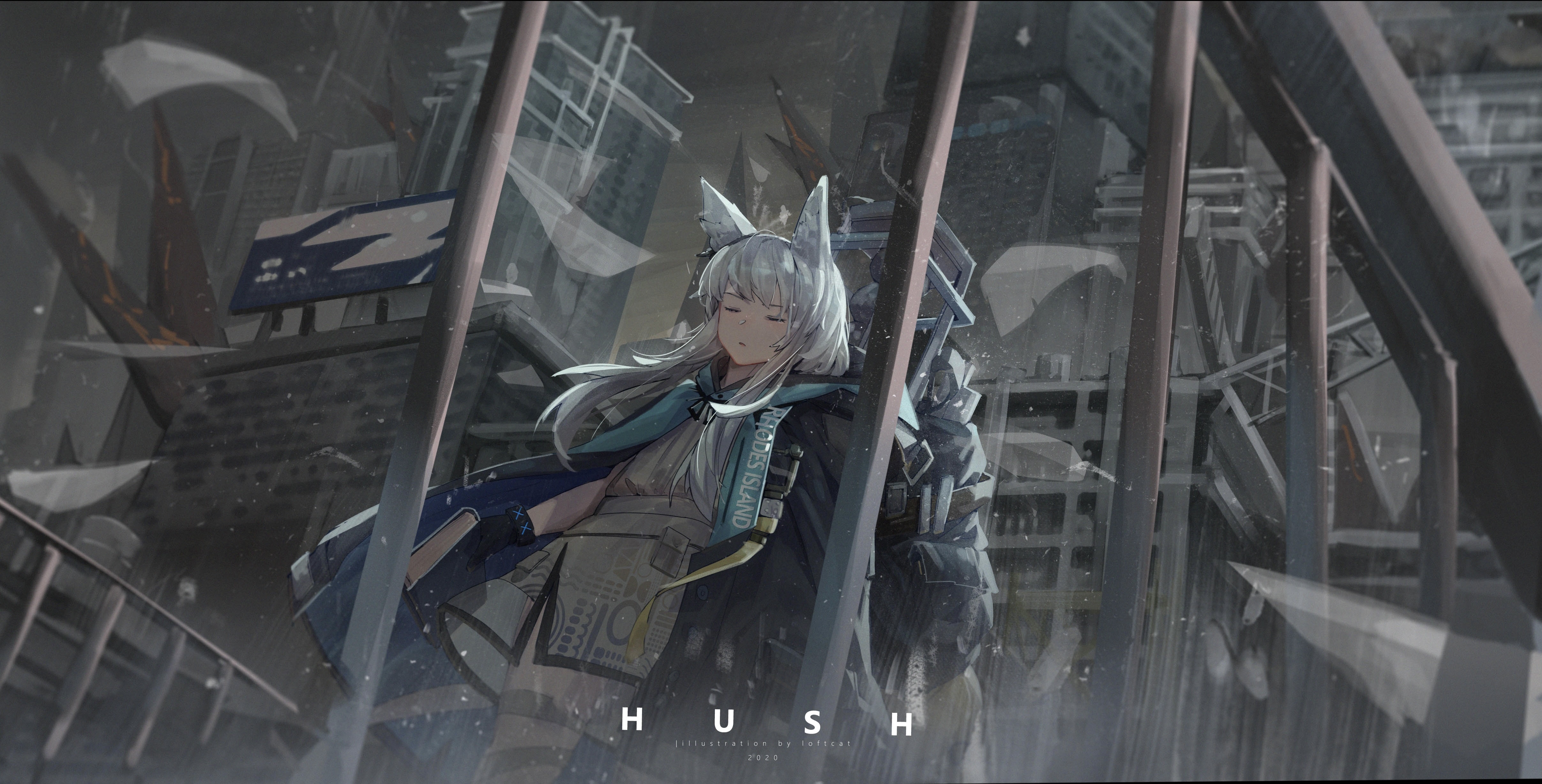 4K Arknights Rosmontis sleeping in ruins HD Wallpaper