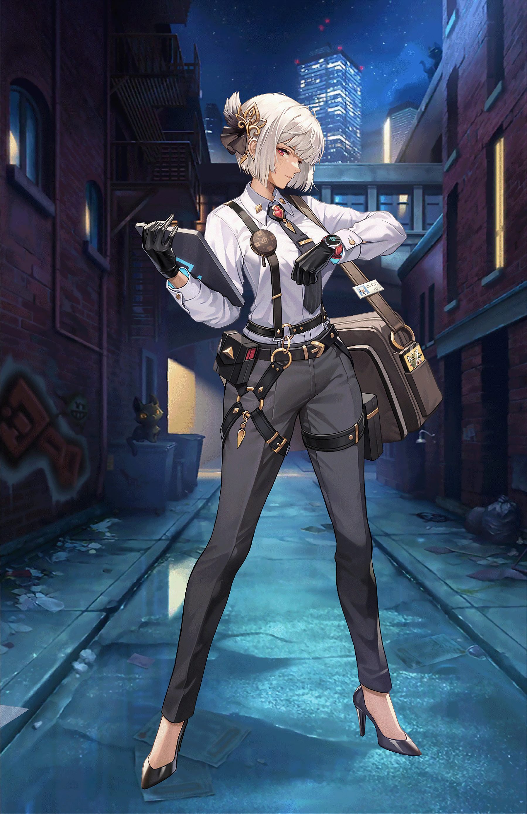 Parvati from Guardian Tales in an urban alley HD Phone Wallpaper