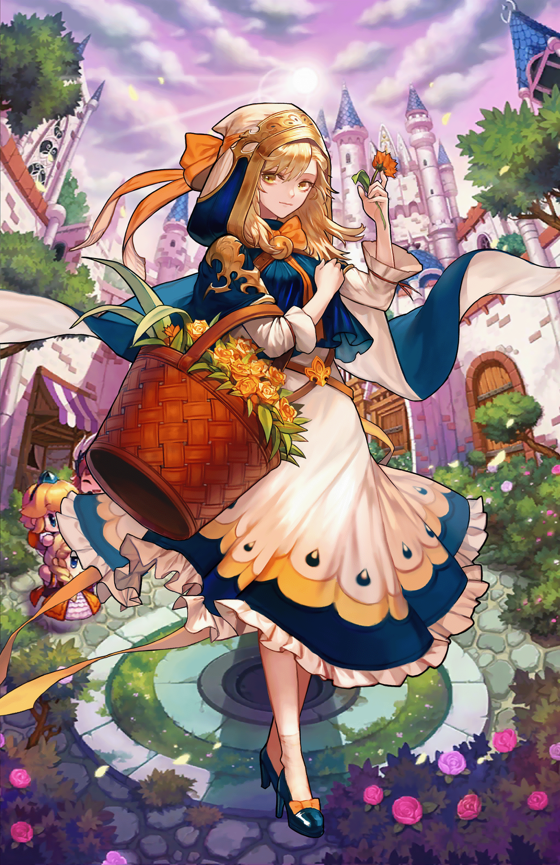 Guardian Tales: Girl with Flowers and Basket HD Phone Wallpaper