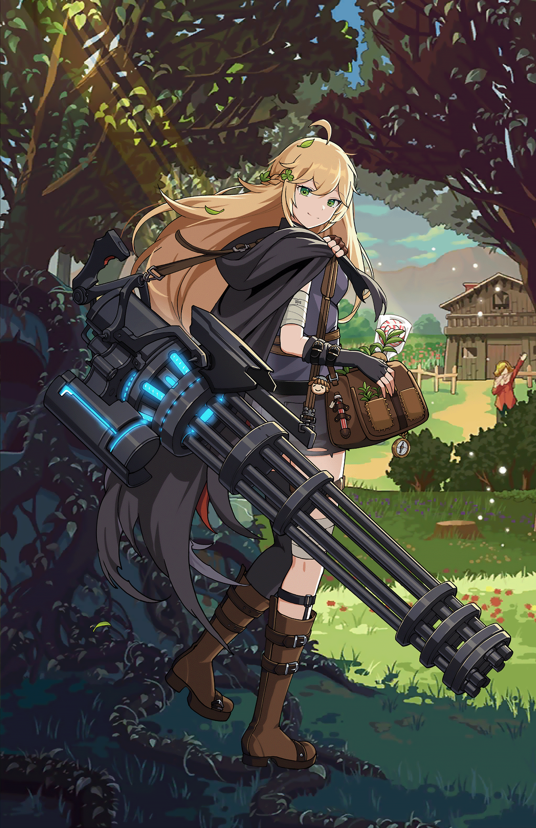 Future Princess with a Minigun in Guardian Tales HD Phone Wallpaper