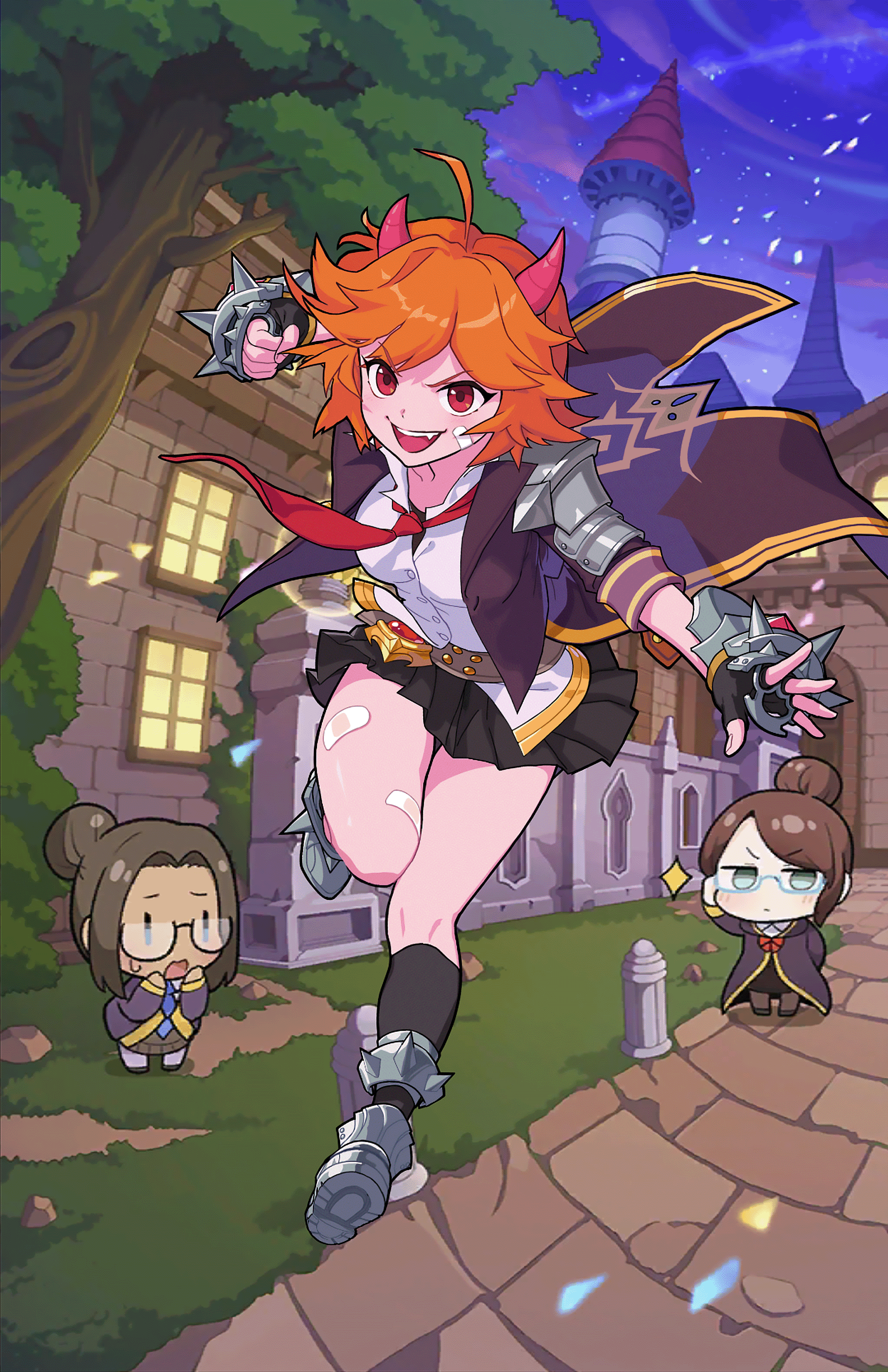 Lavi from Guardian Tales running with horns and red eyes HD Phone Wallpaper