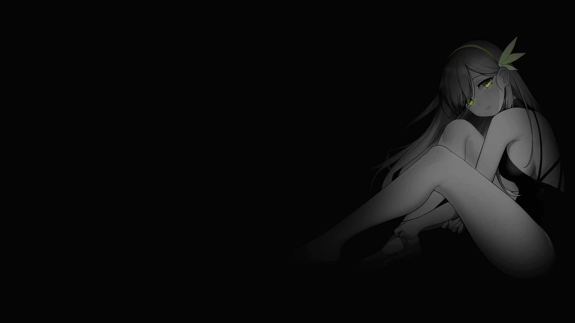 Anime girl with green eyes sitting in darkness HD Wallpaper