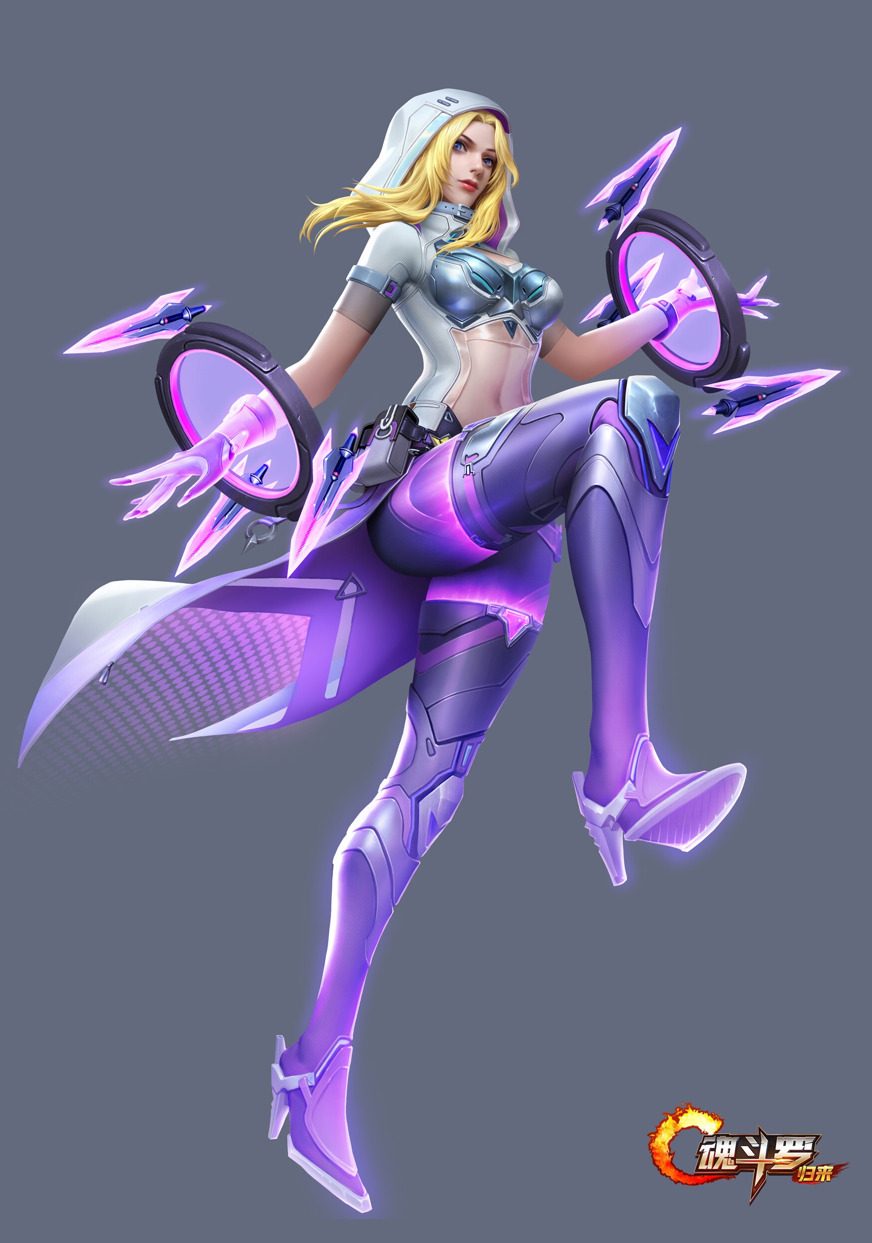 MuSi in a futuristic outfit with glowing weapons HD Phone Wallpaper