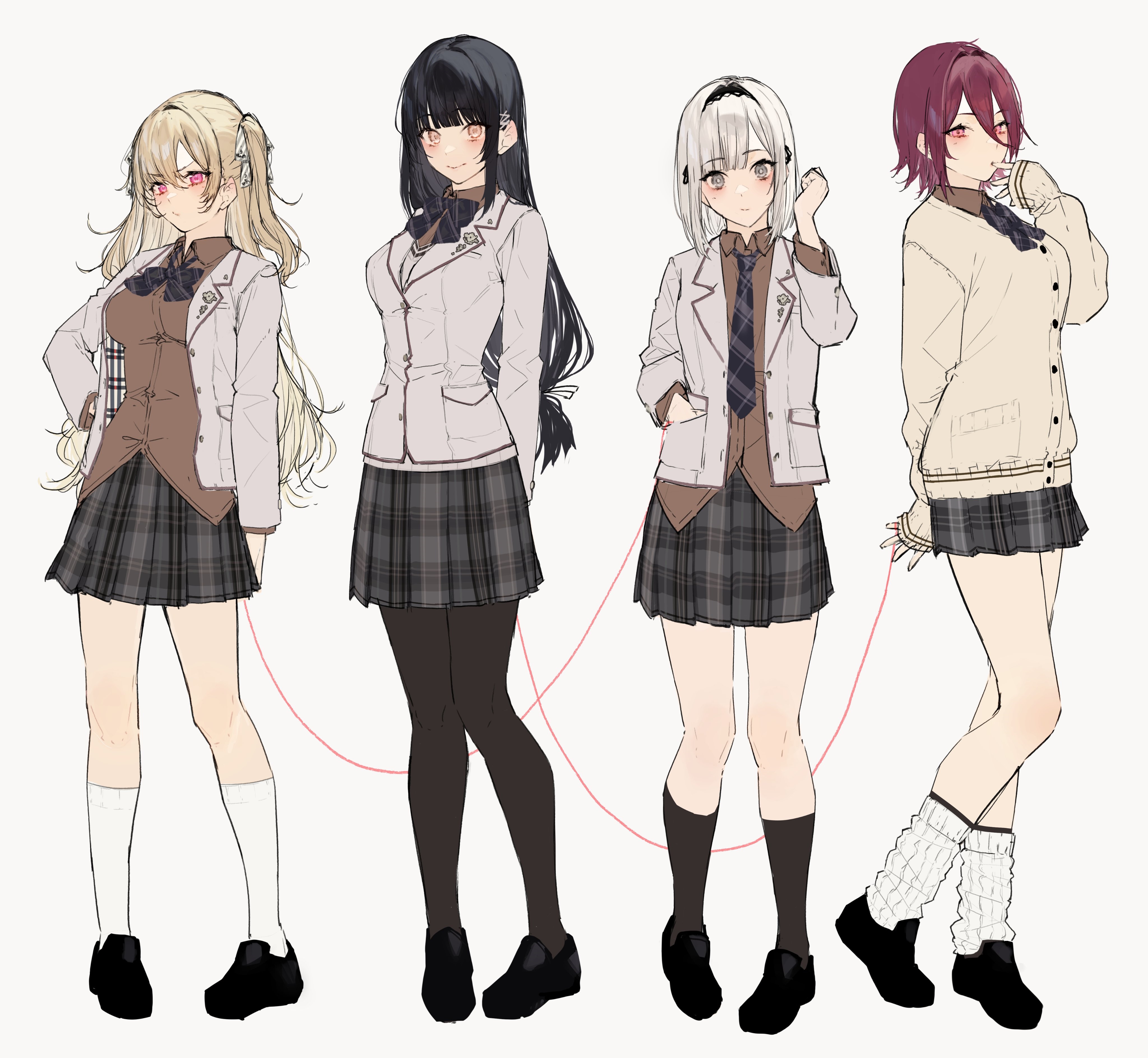 Four anime girls in school uniforms HD Wallpaper