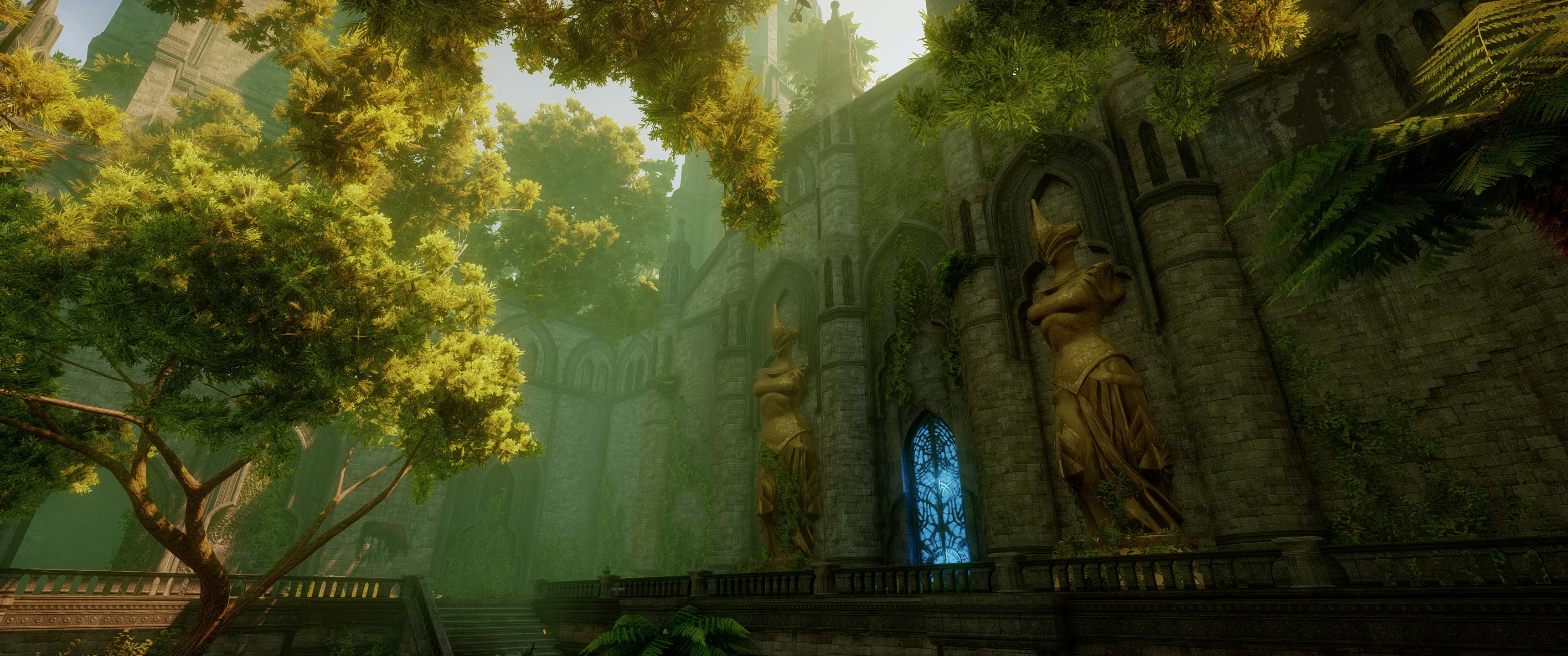 Dragon Age Inquisition Fantasy Castle with Statues HD Wallpaper