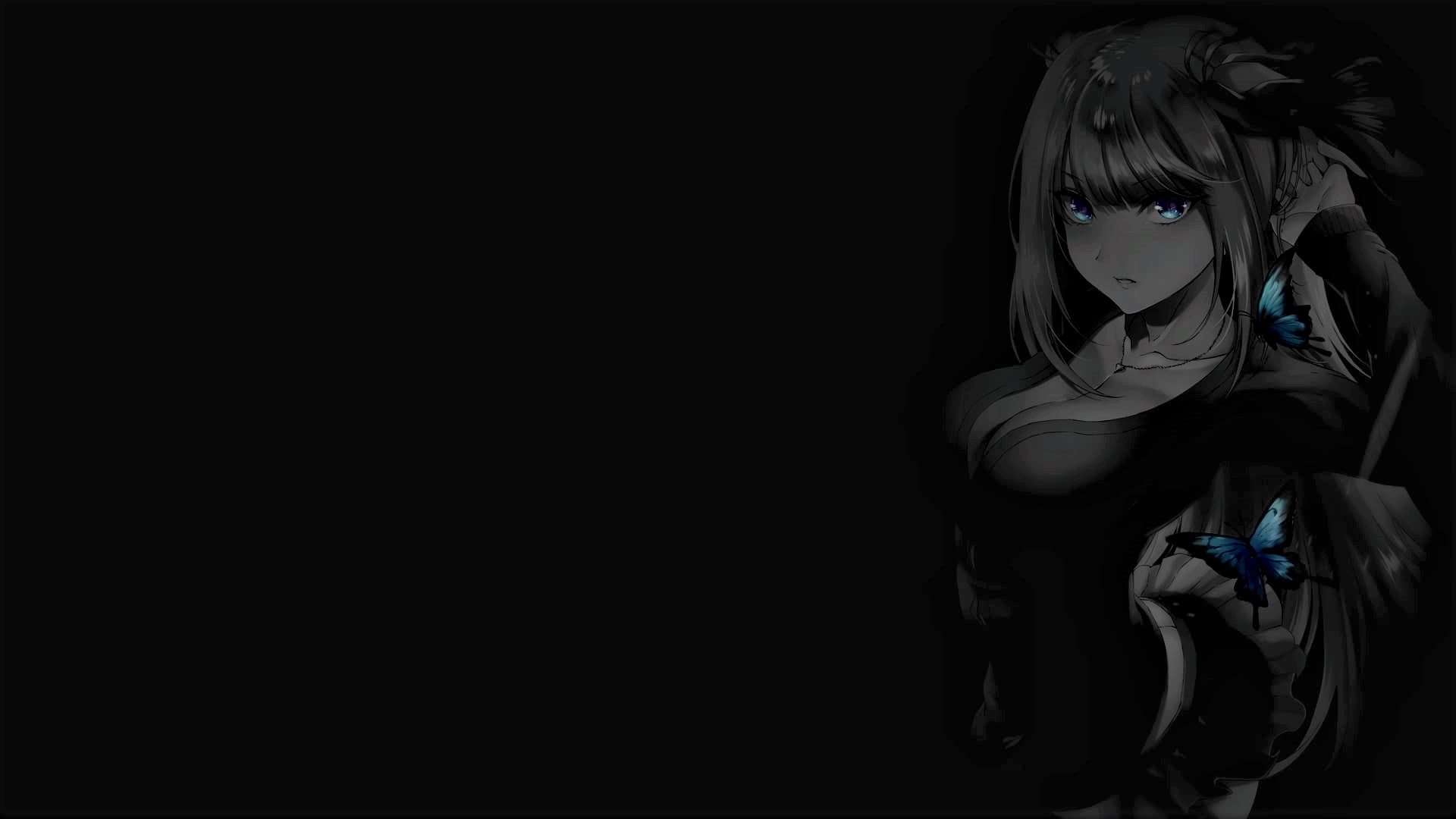 Anime girl with blue eyes and butterflies HD Wallpaper