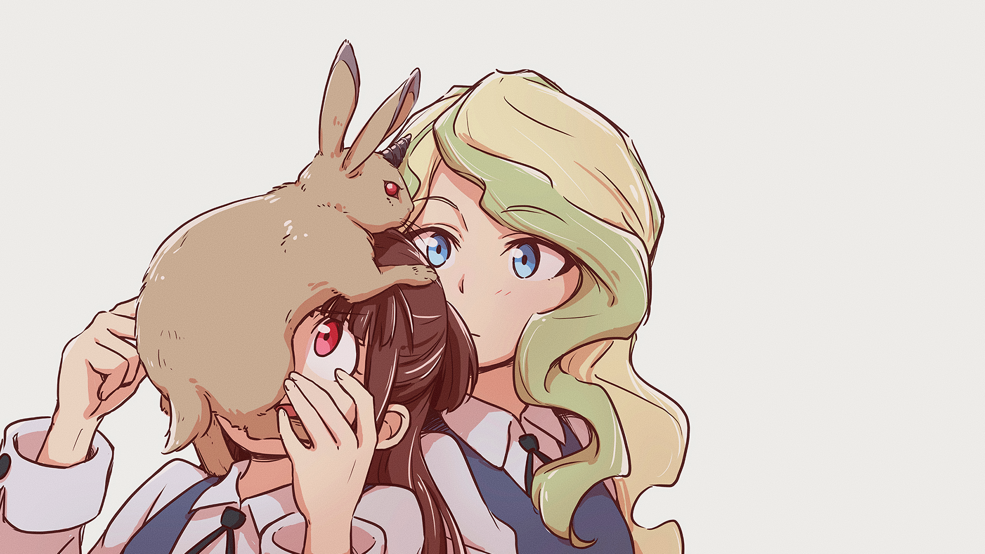 Little Witch Academia: Diana and Akko with a rabbit HD Wallpaper