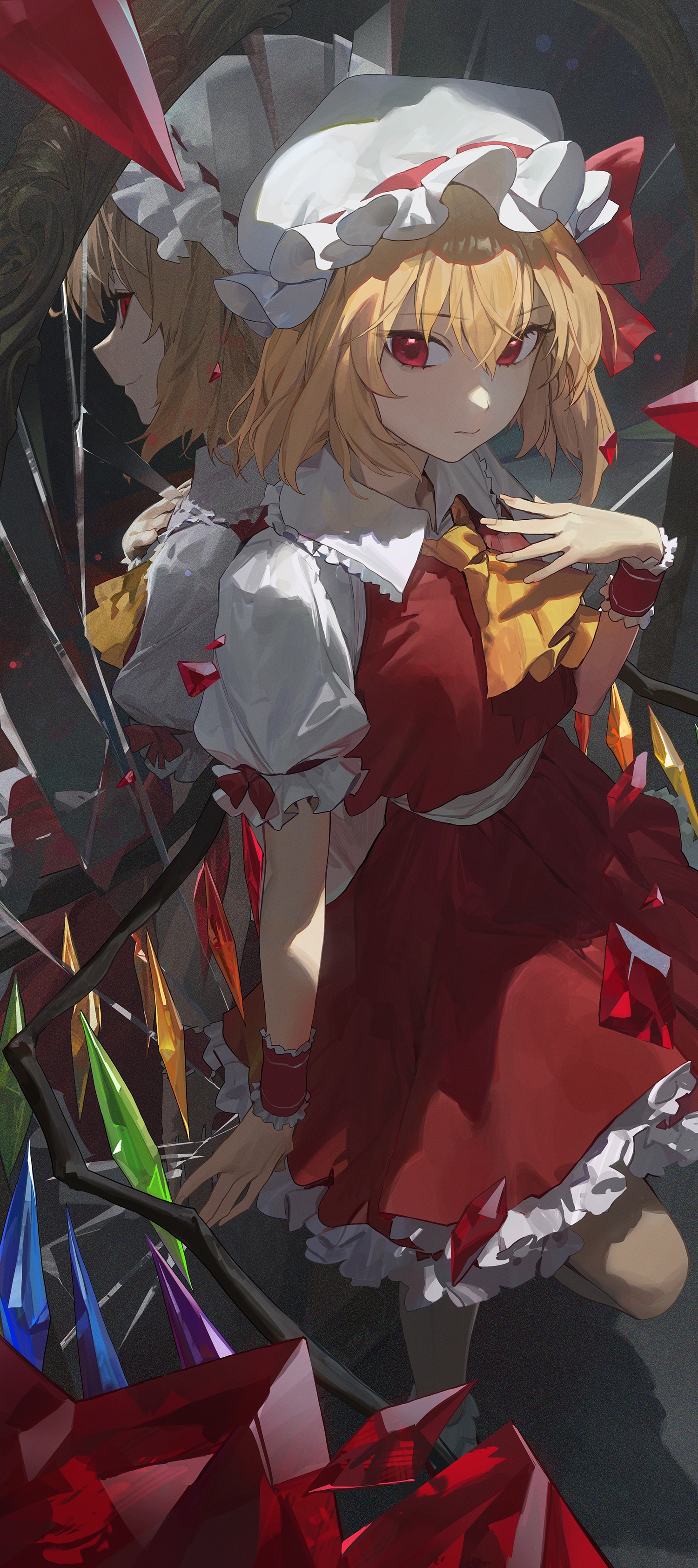 Flandre Scarlet from Touhou with red eyes and blonde hair HD Phone Wallpaper