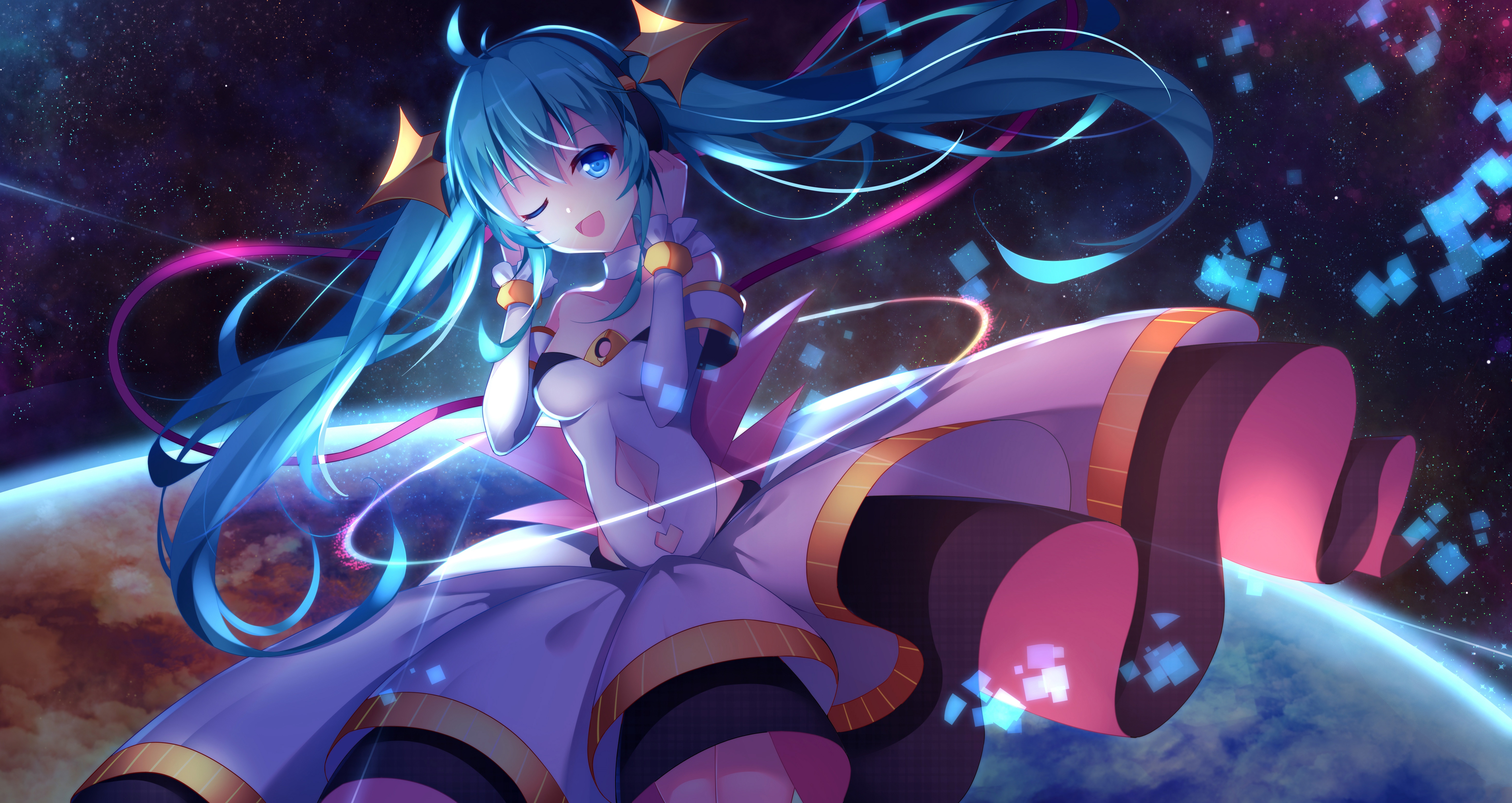 4K Hatsune Miku in Space HD Wallpaper