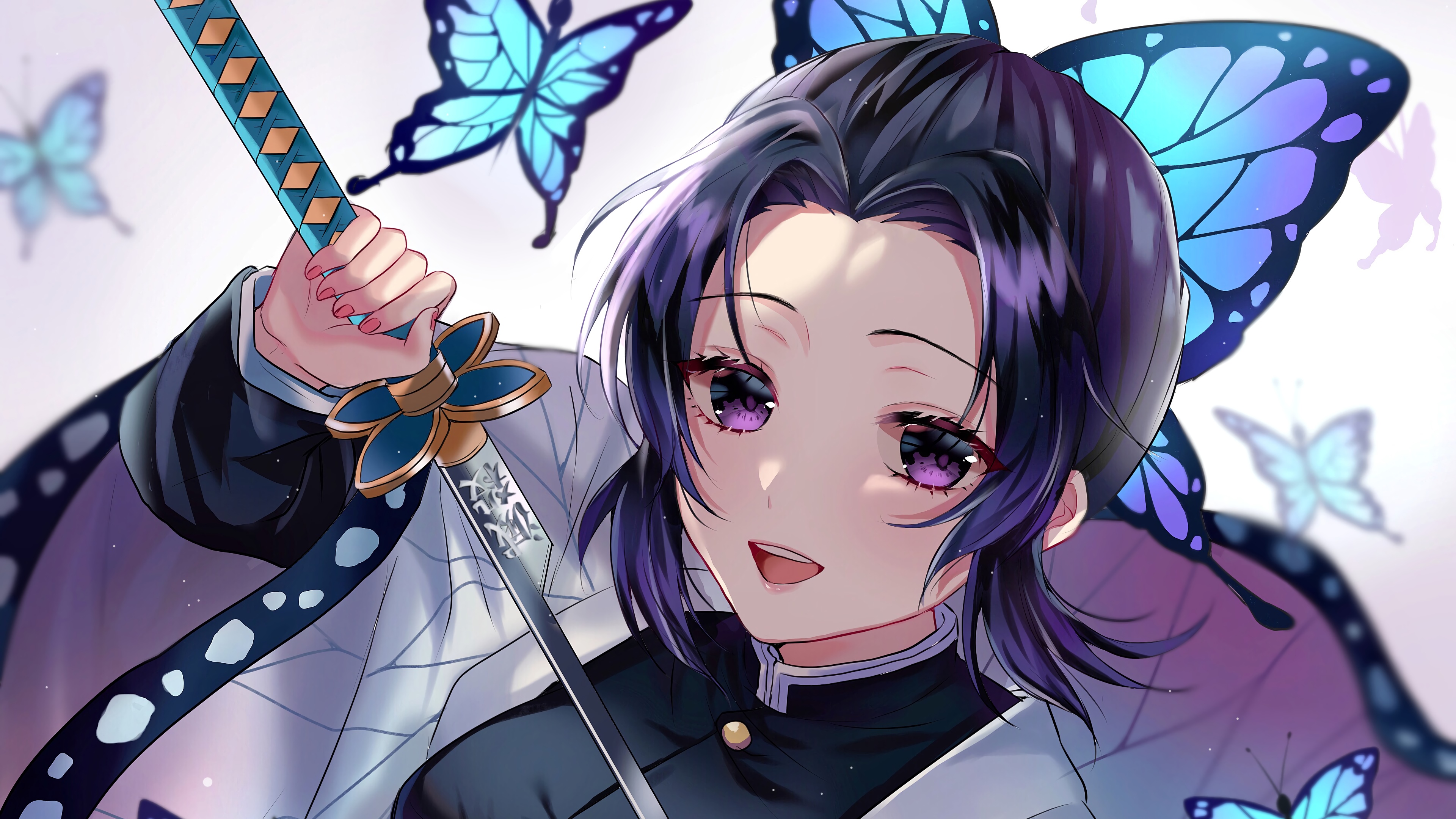 Kochou Shinobu with Butterflies and Sword HD Wallpaper