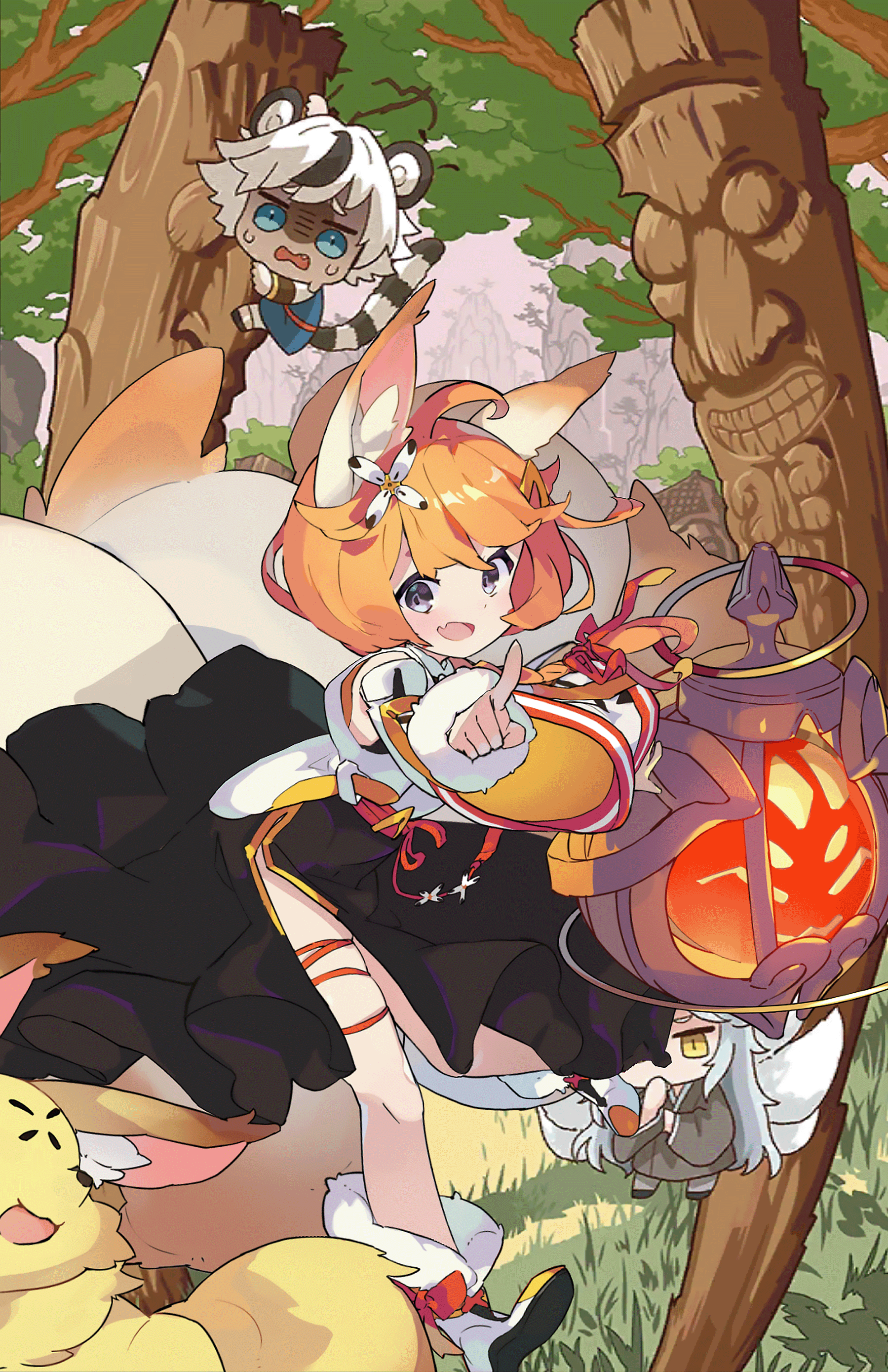 Nari and friends in Guardian Tales forest HD Phone Wallpaper