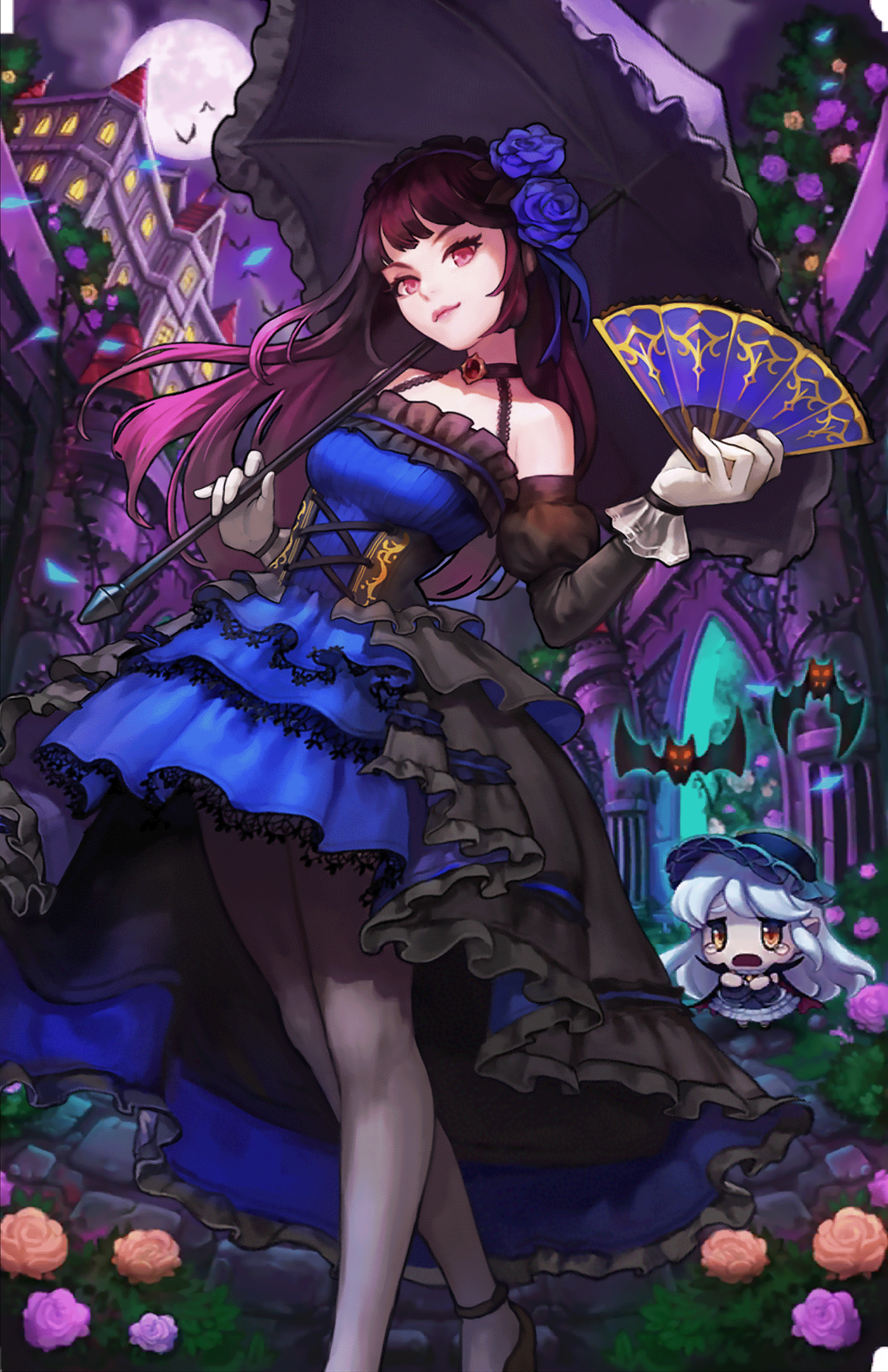 Karina with umbrella and fan in gothic setting HD Phone Wallpaper