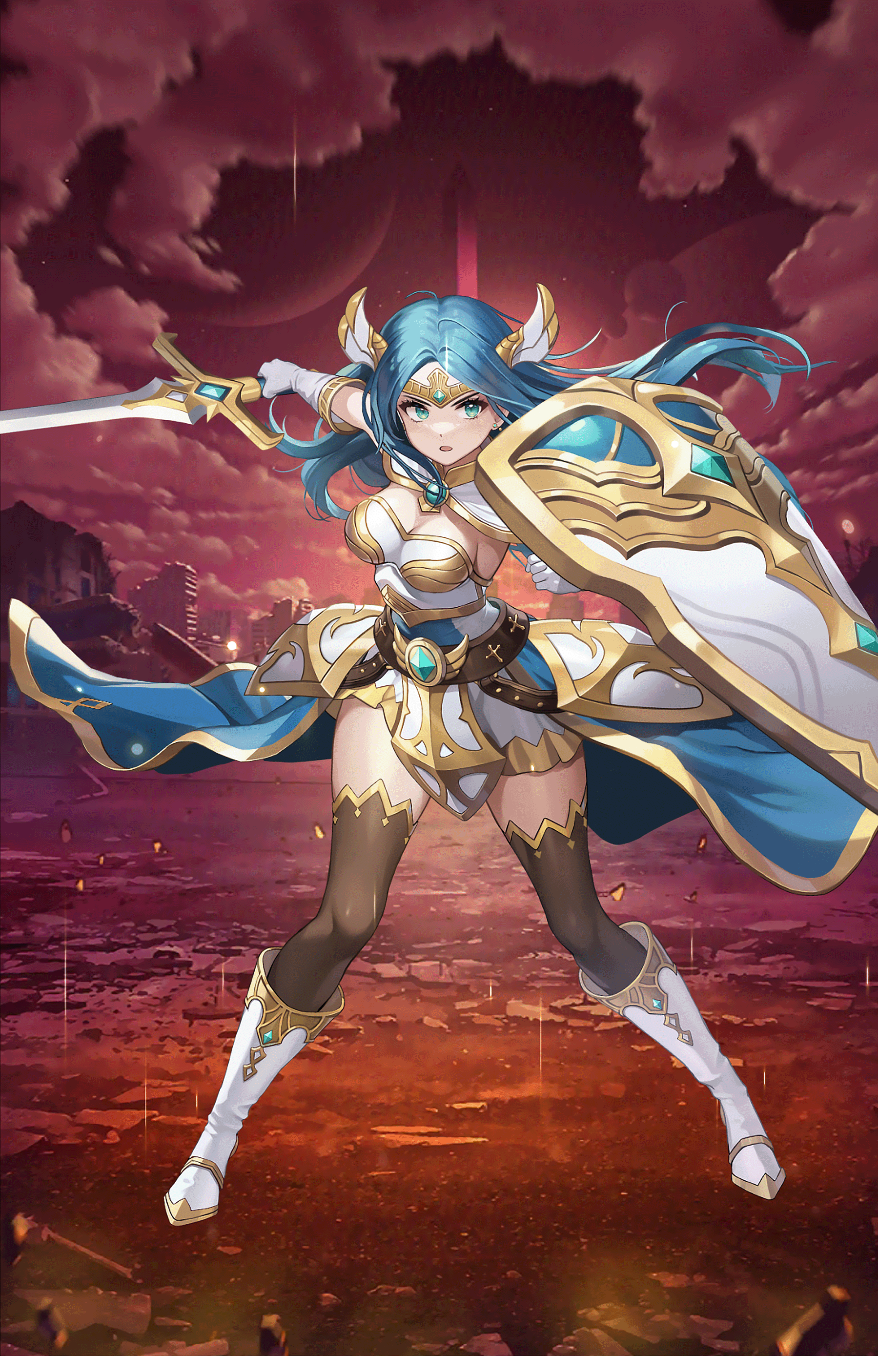 Erina the Paladin with Sword and Shield from Guardian Tales HD Phone Wallpaper