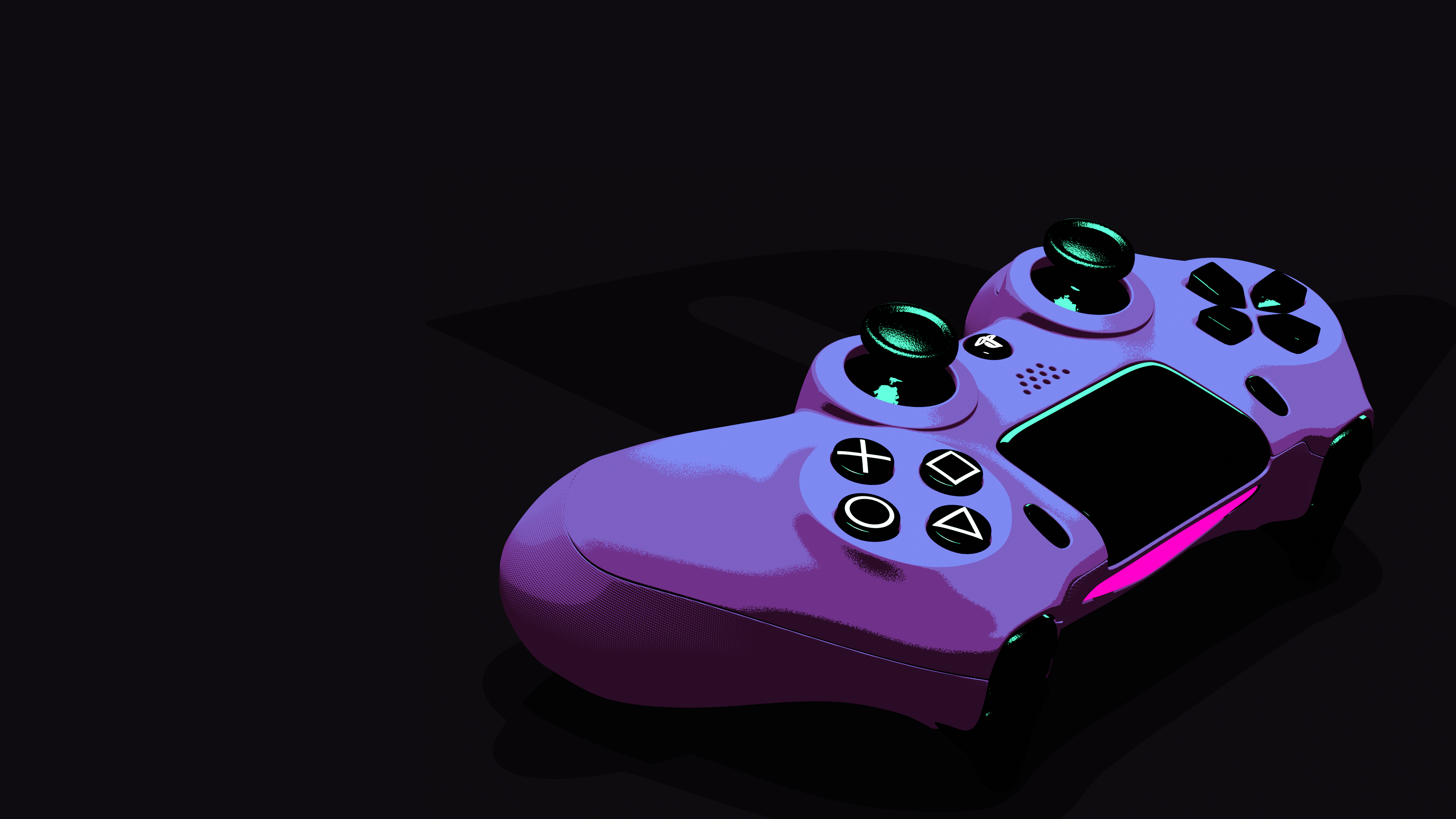 4K purple game controller on black background HD Wallpaper