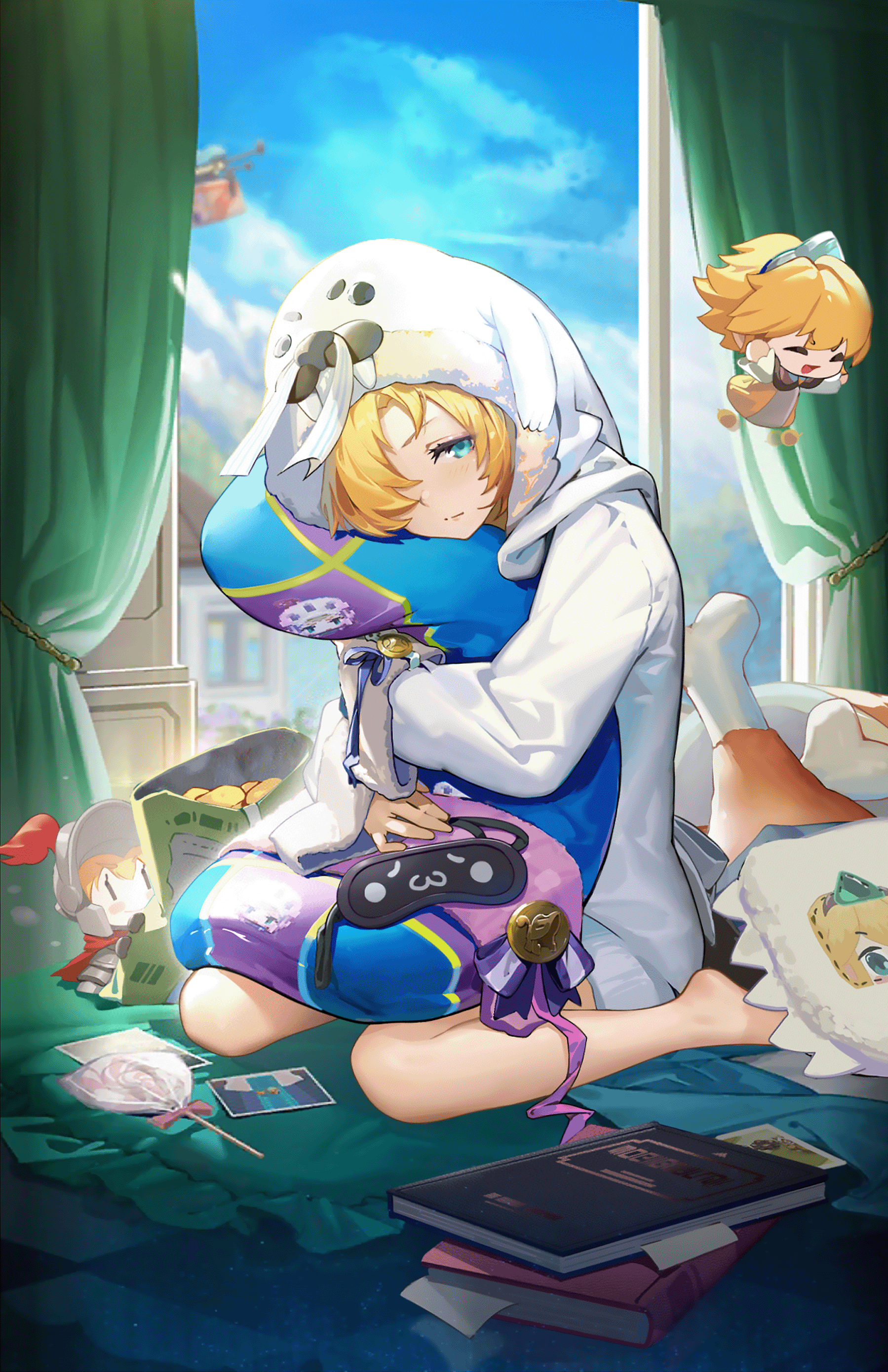 Future Princess hugging a pillow in a room HD Phone Wallpaper