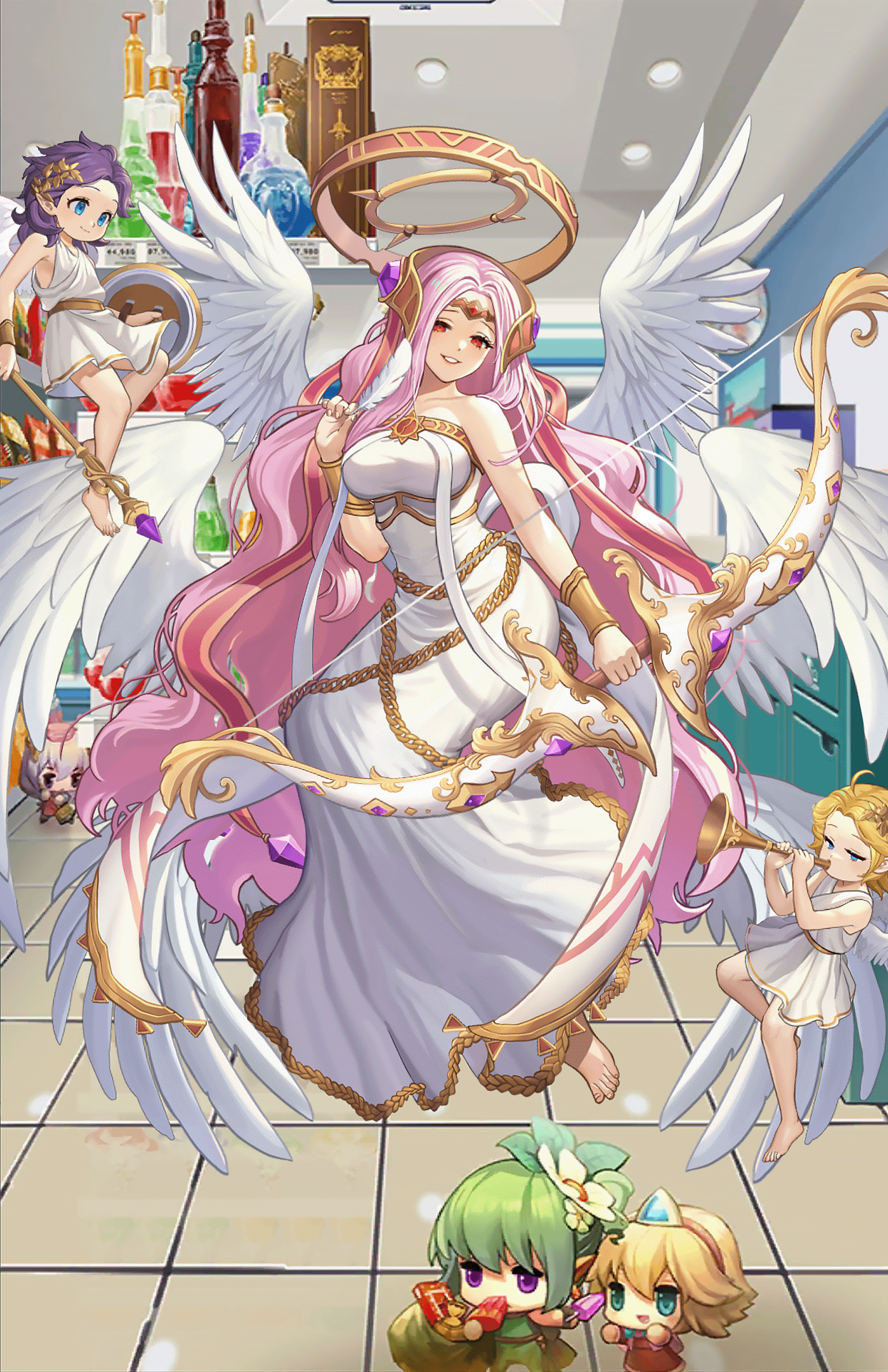 Guardian Tales Gabriel with Bow and Angels HD Phone Wallpaper