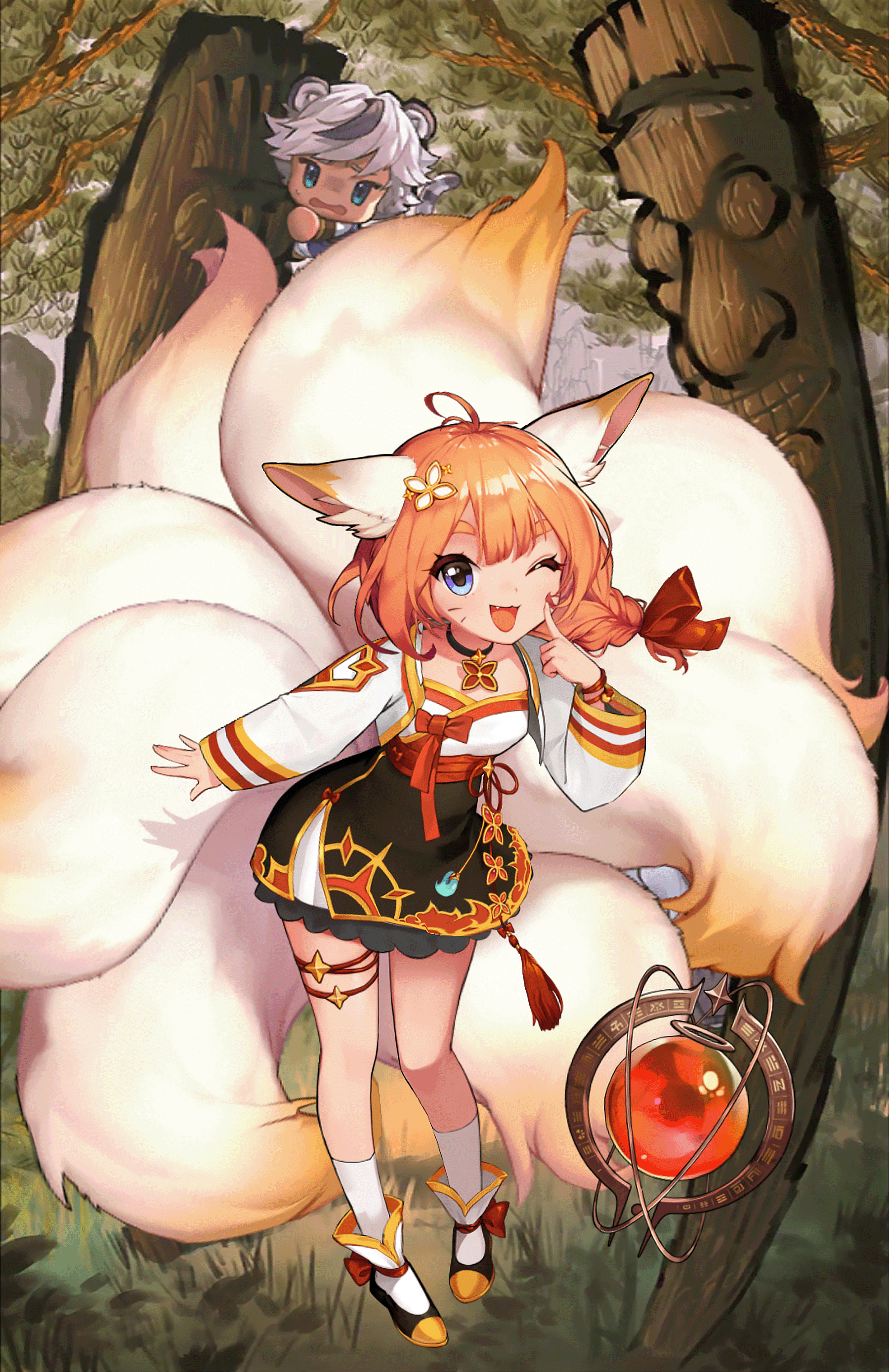 Nari from Guardian Tales with fox ears and tail HD Phone Wallpaper