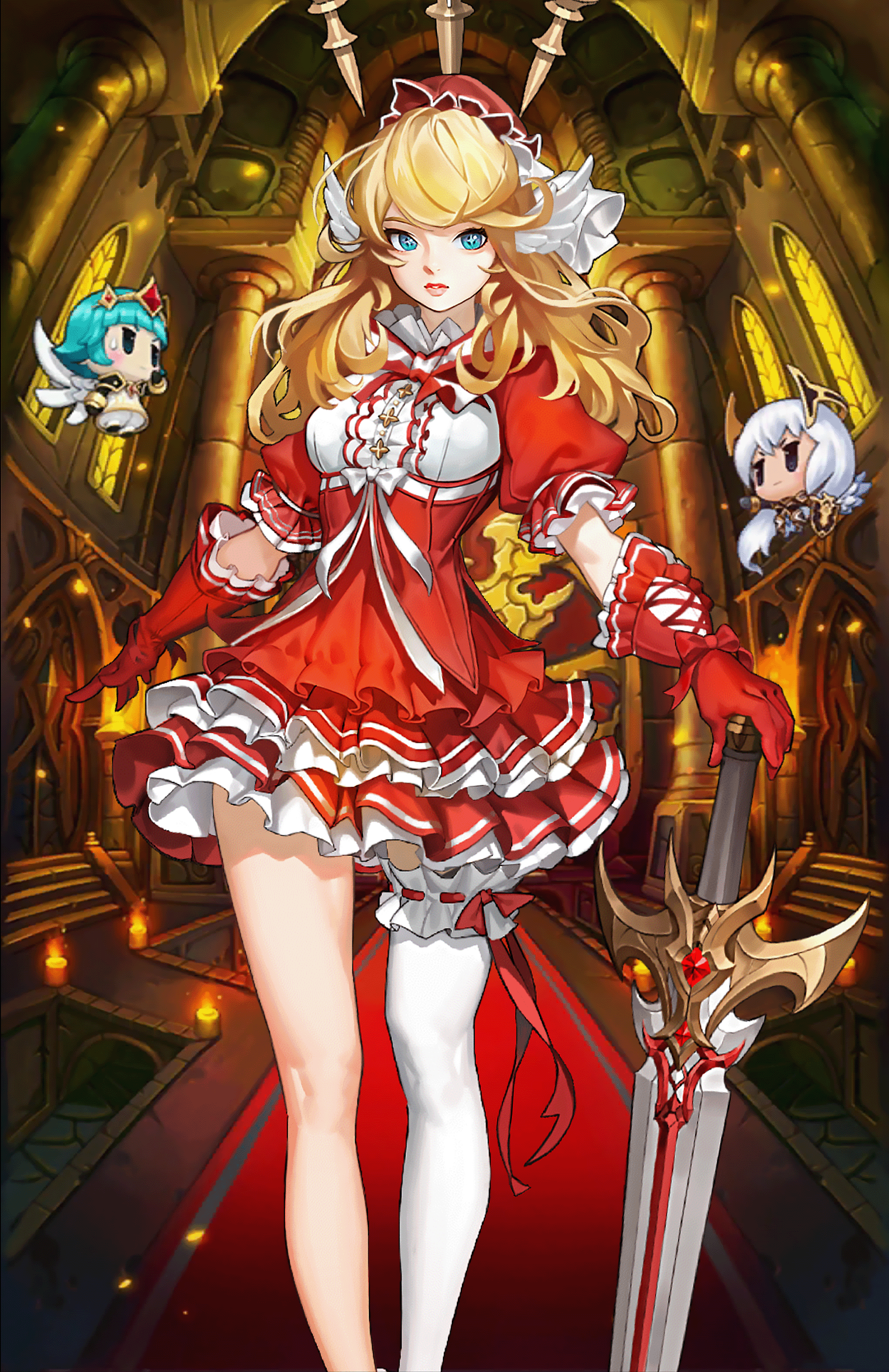 Guardian Tales Plitvice with Sword and Red Dress HD Phone Wallpaper