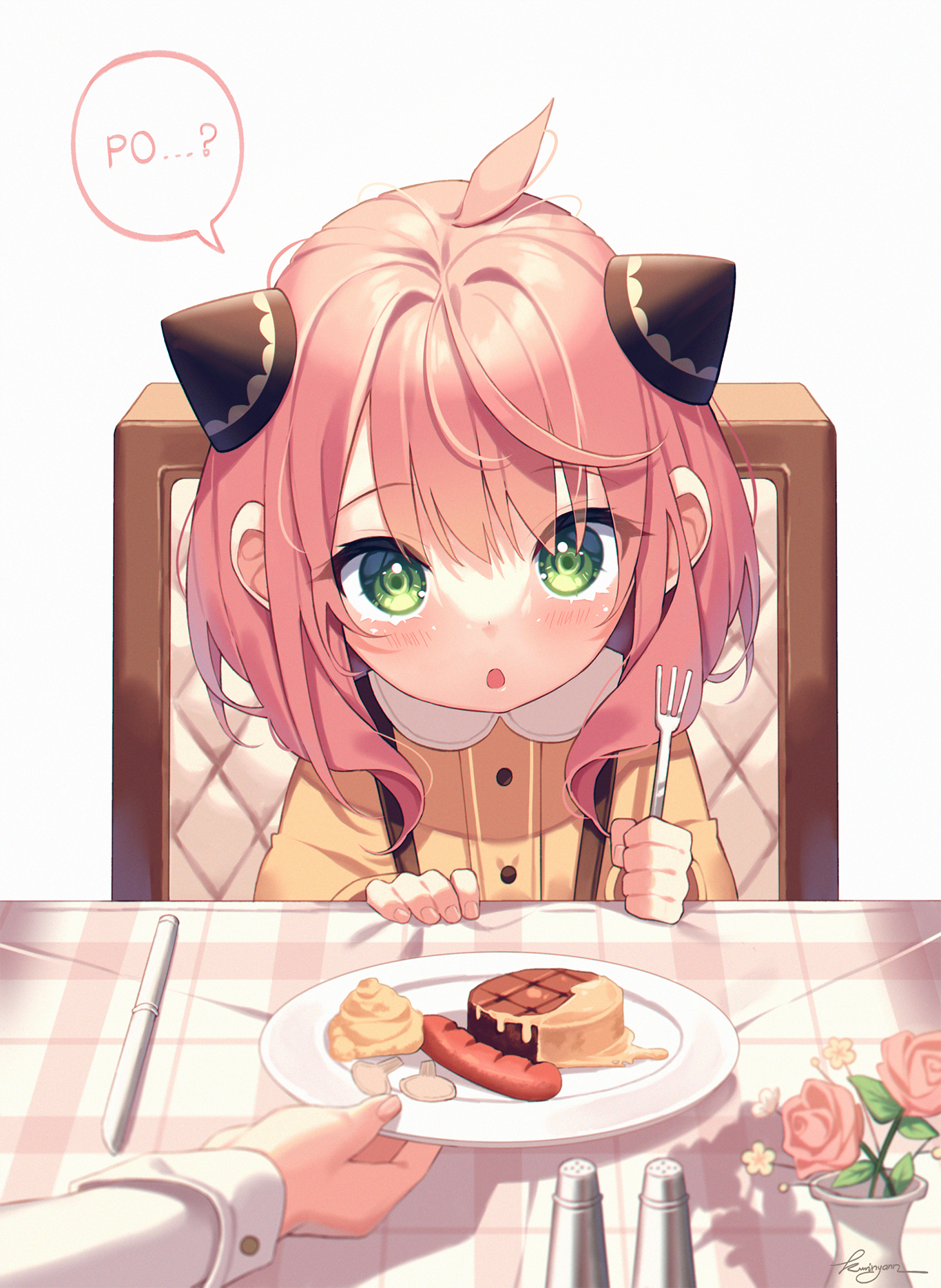 Anya Forger eating a meal with a fork HD Phone Wallpaper