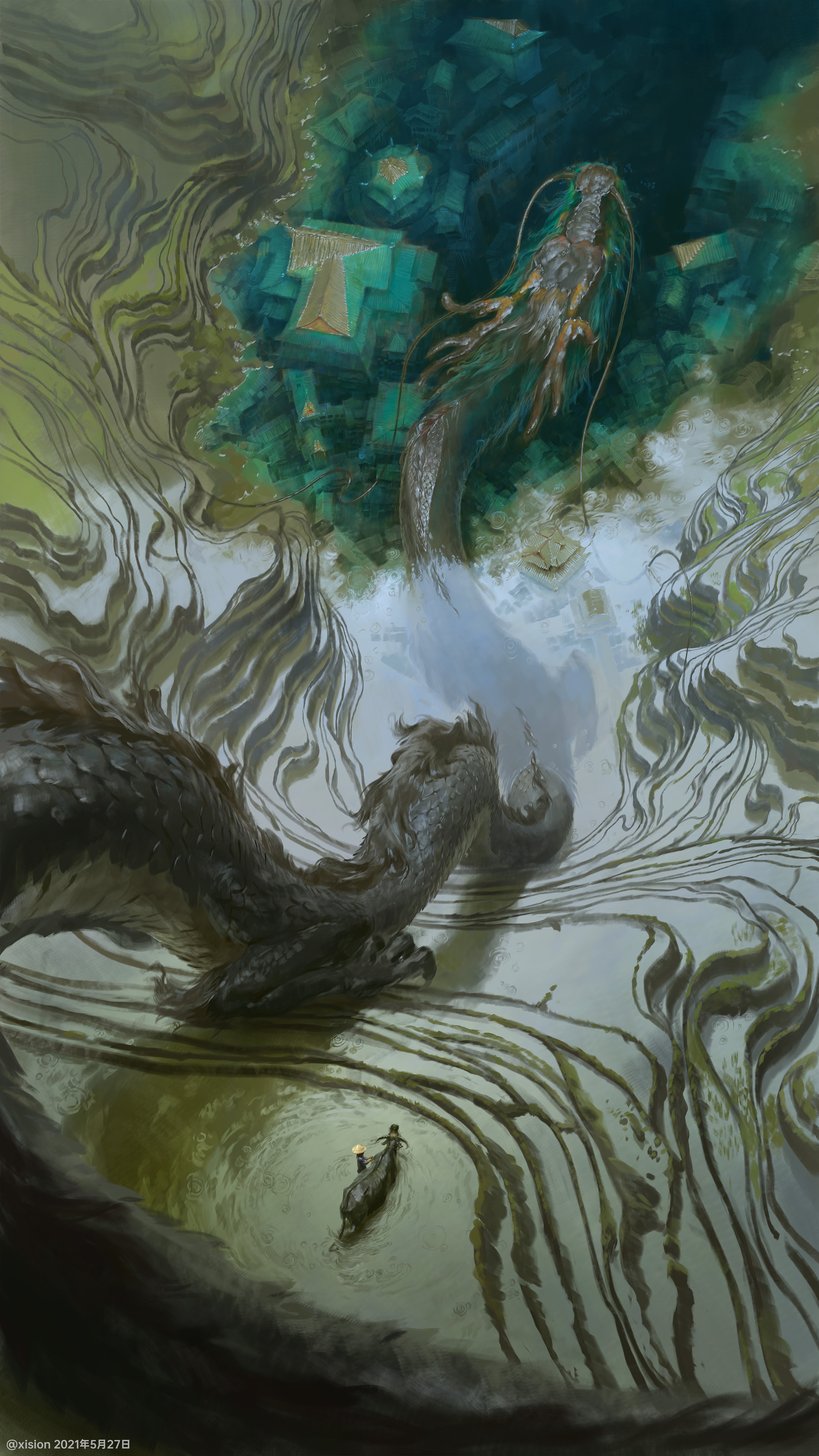 Chinese Dragon and a Boat with a Person HD Phone Wallpaper