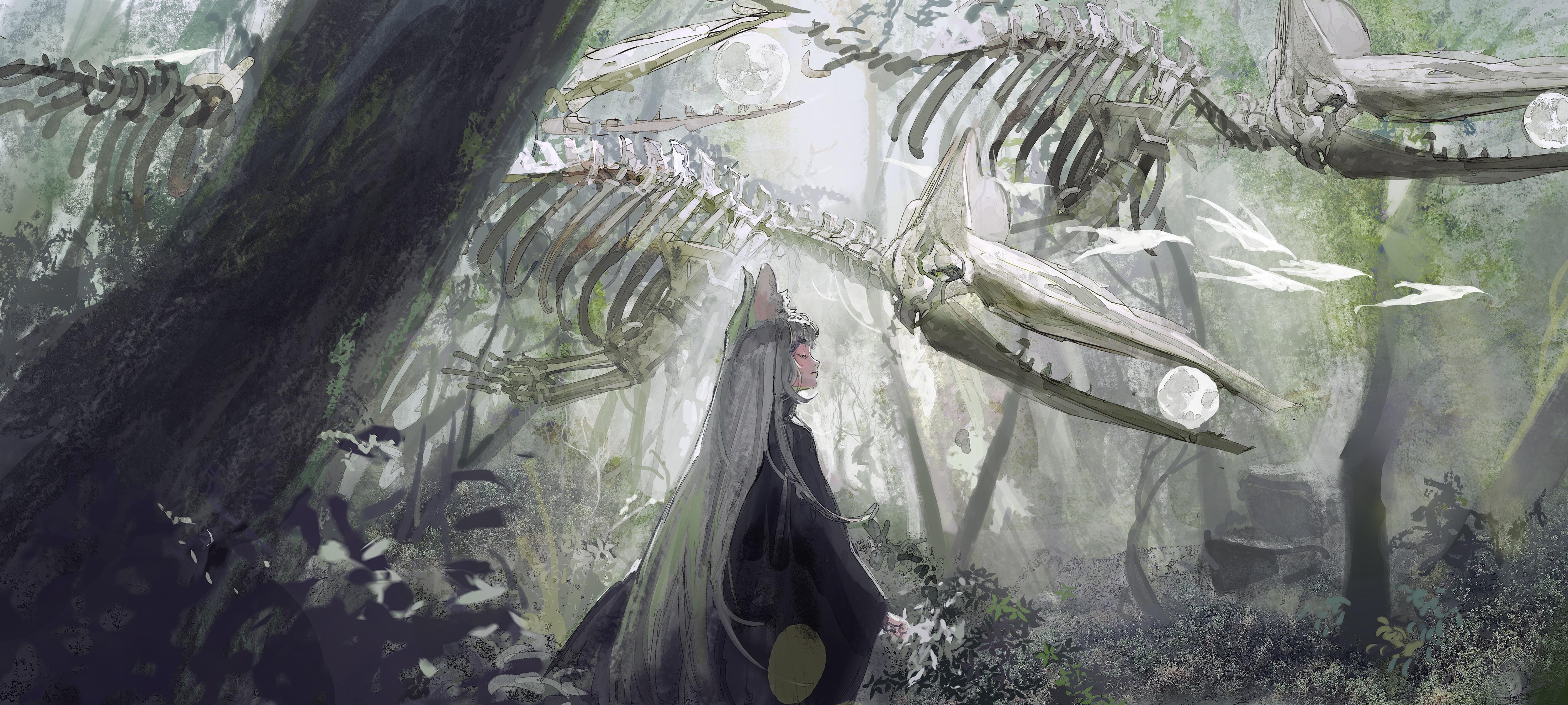 4K skeleton in a forest with a girl HD Wallpaper