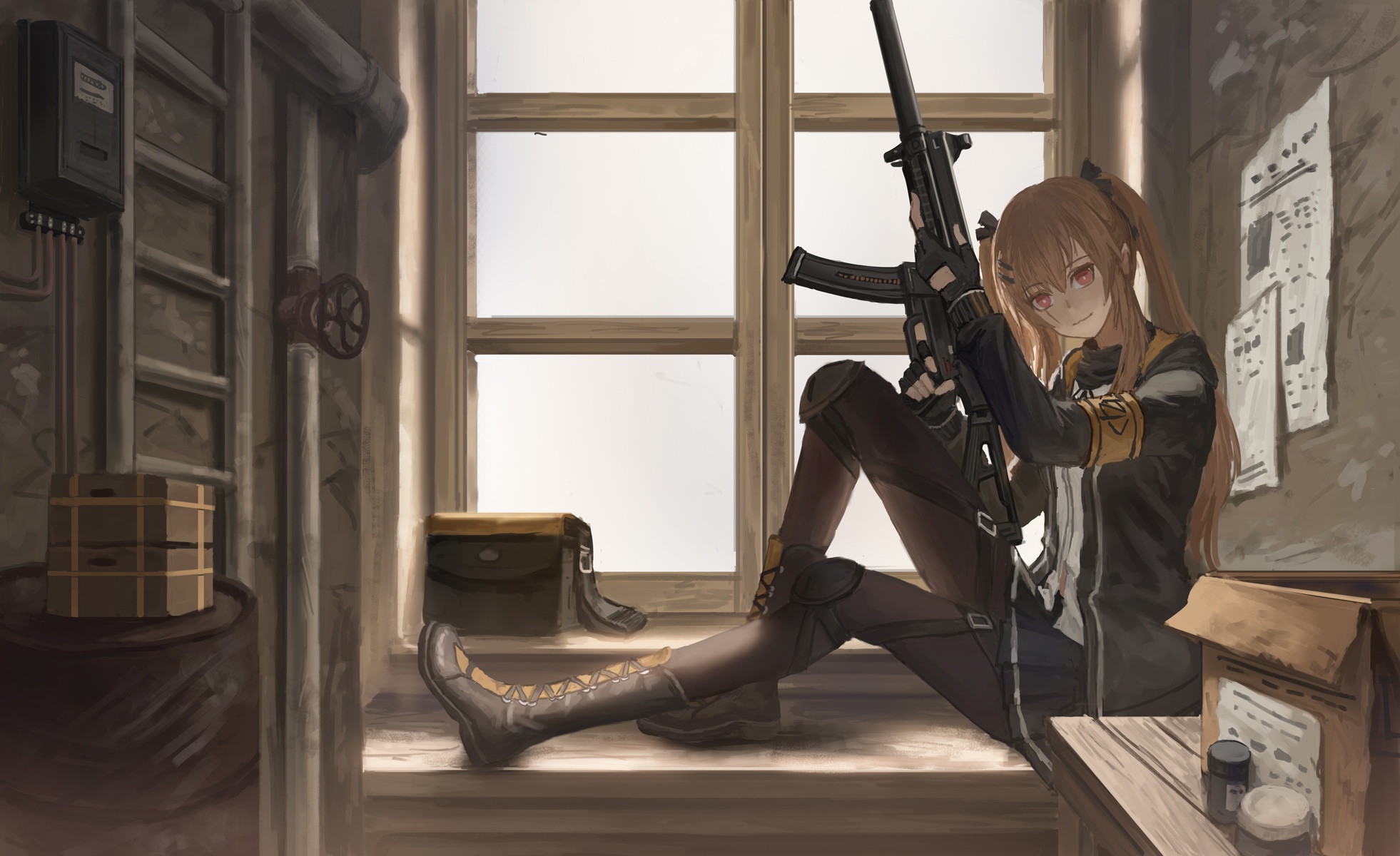 UMP9 from Girls Frontline holding a rifle HD Wallpaper