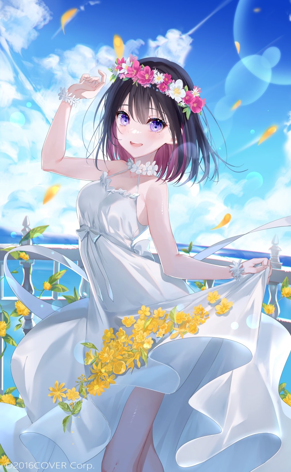 AZKi in a white dress with a flower crown HD Phone Wallpaper