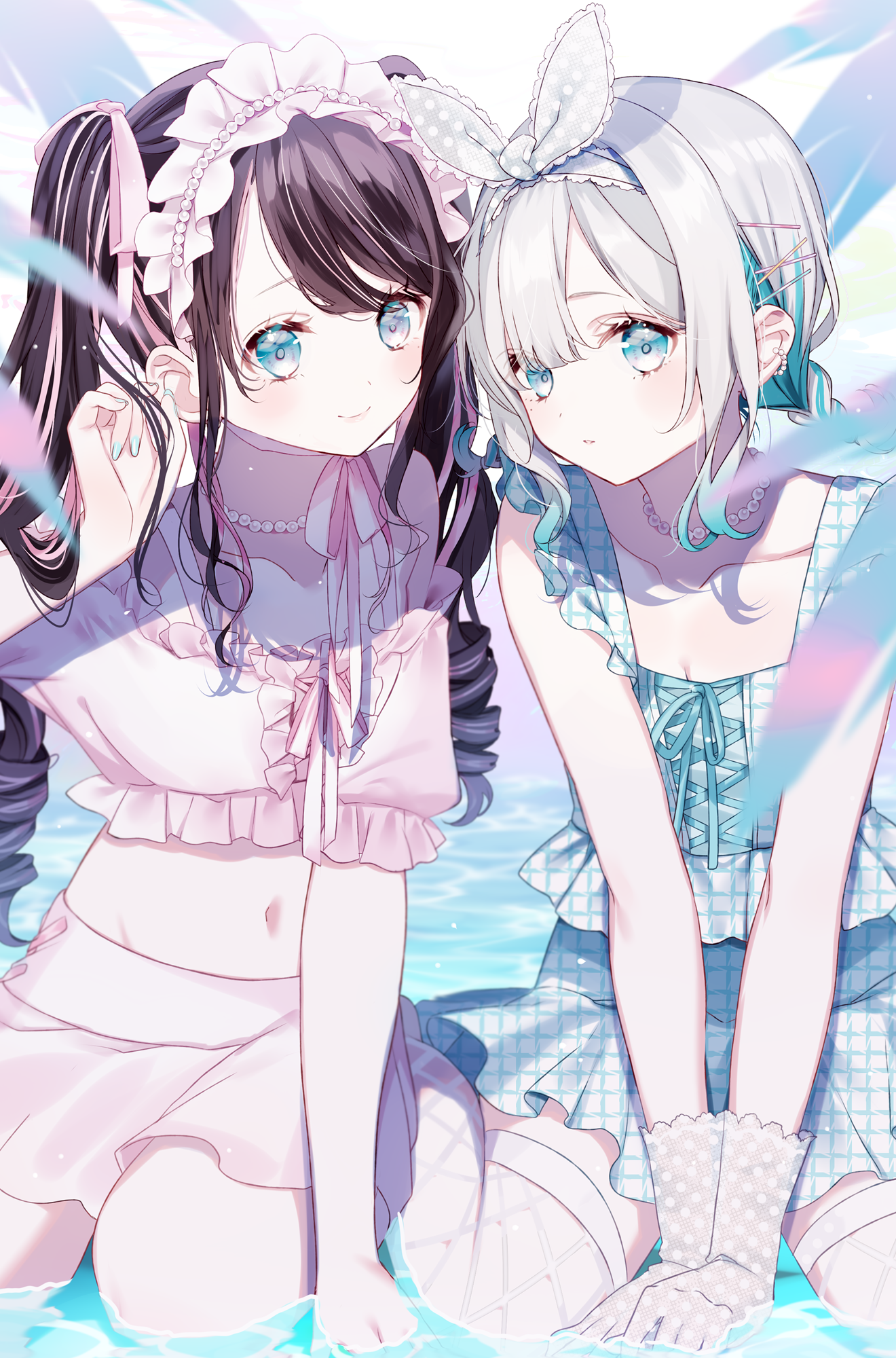 Misumi and friend in swimsuits by the water HD Phone Wallpaper