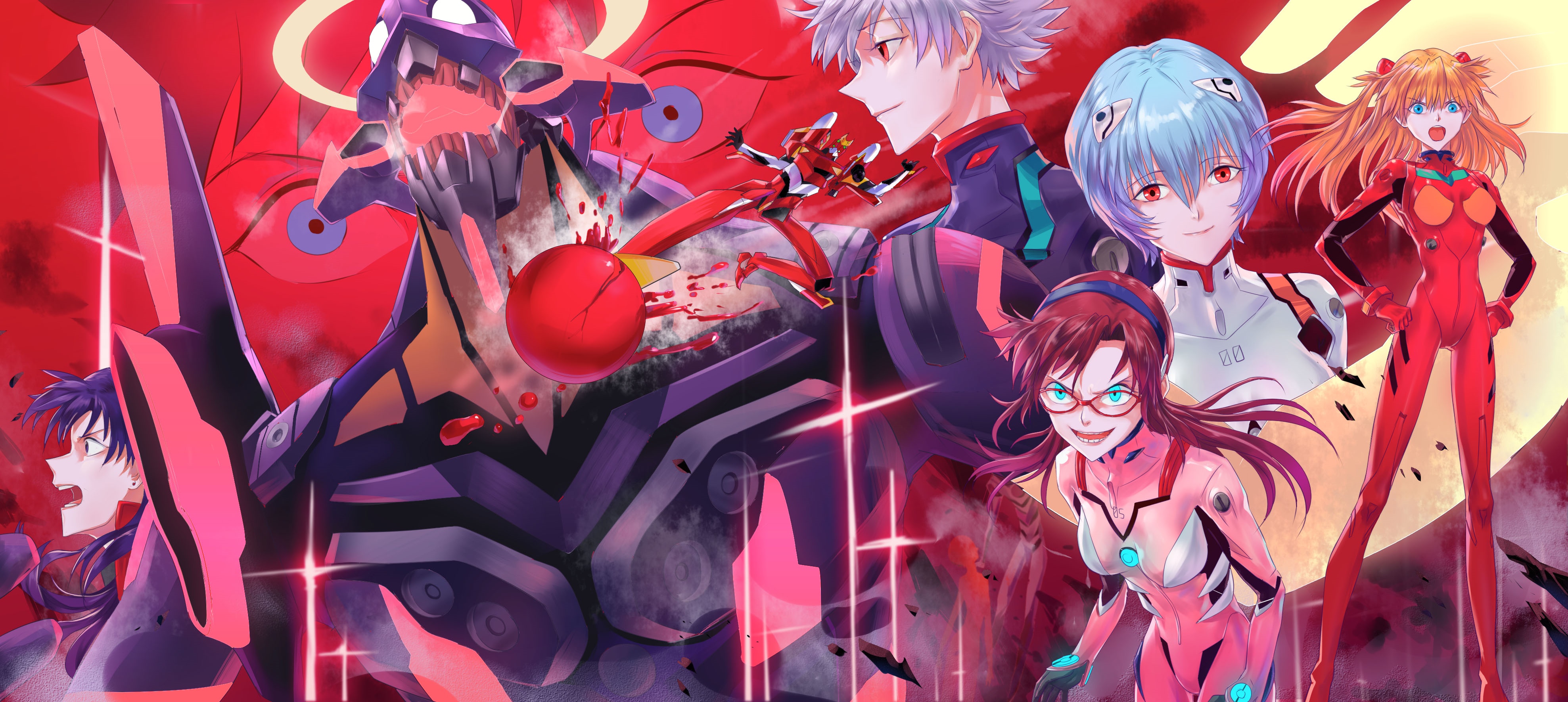 Neon Genesis Evangelion: Asuka, Rei, Mari, Kaworu, Misato, and EVAs HD Wallpaper