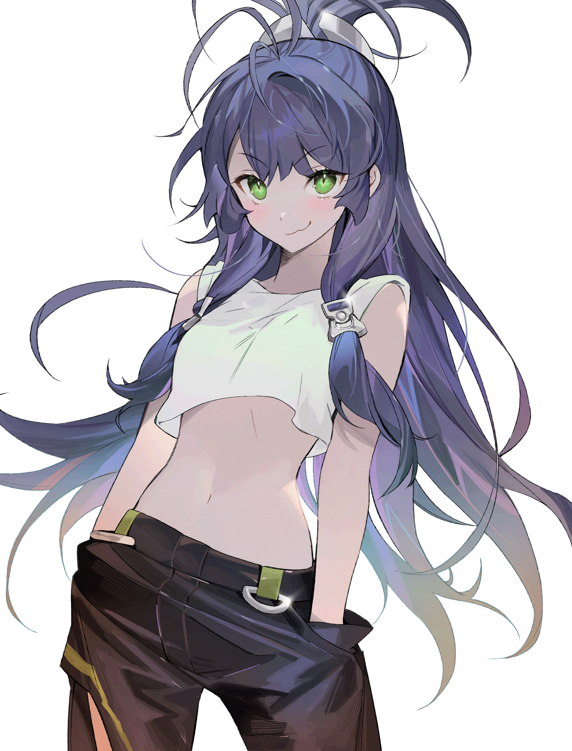 Anime girl with purple hair and green eyes HD Phone Wallpaper